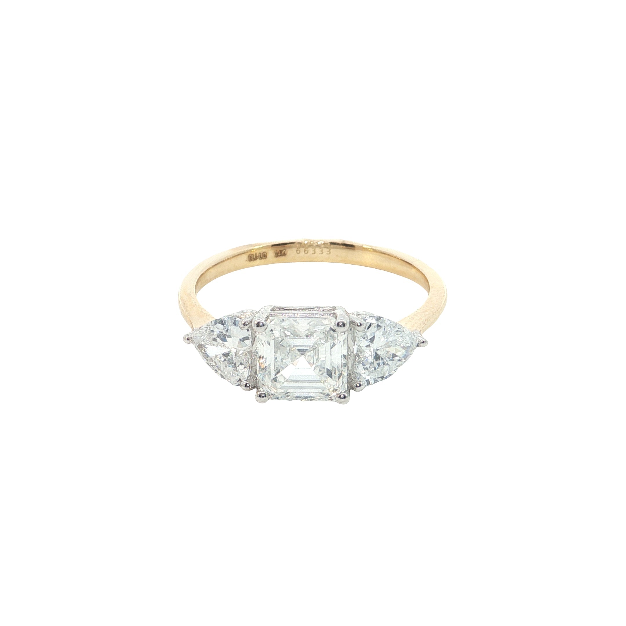 Asscher cut with Heart Lab grown Diamond Three Stone Engagement Ring