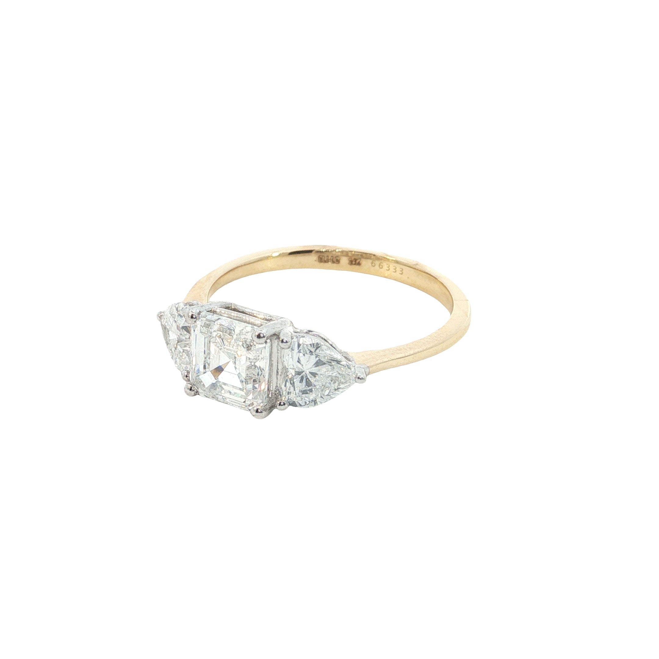 Asscher cut with Heart Lab grown Diamond Three Stone Engagement Ring