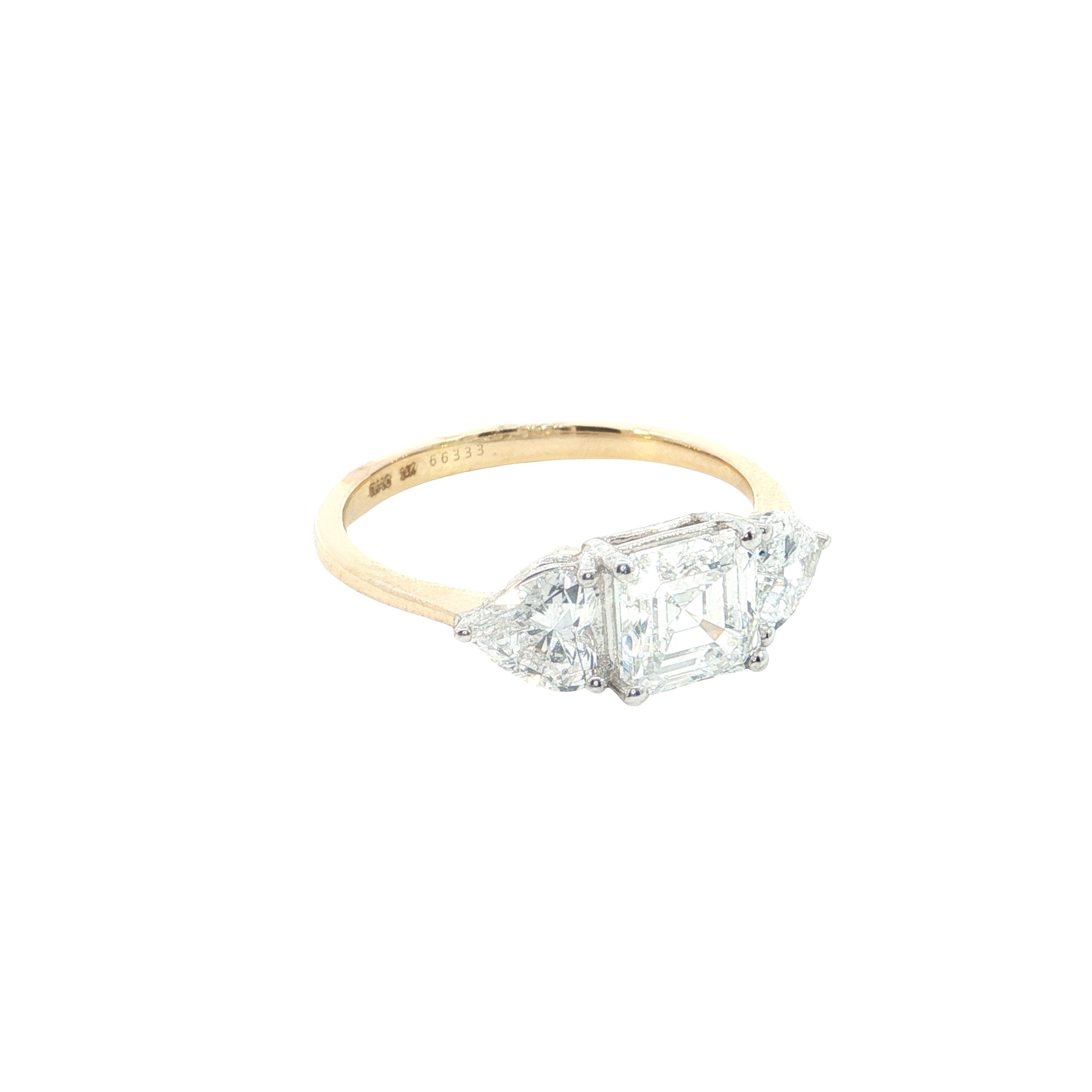 Asscher cut with Heart Lab grown Diamond Three Stone Engagement Ring