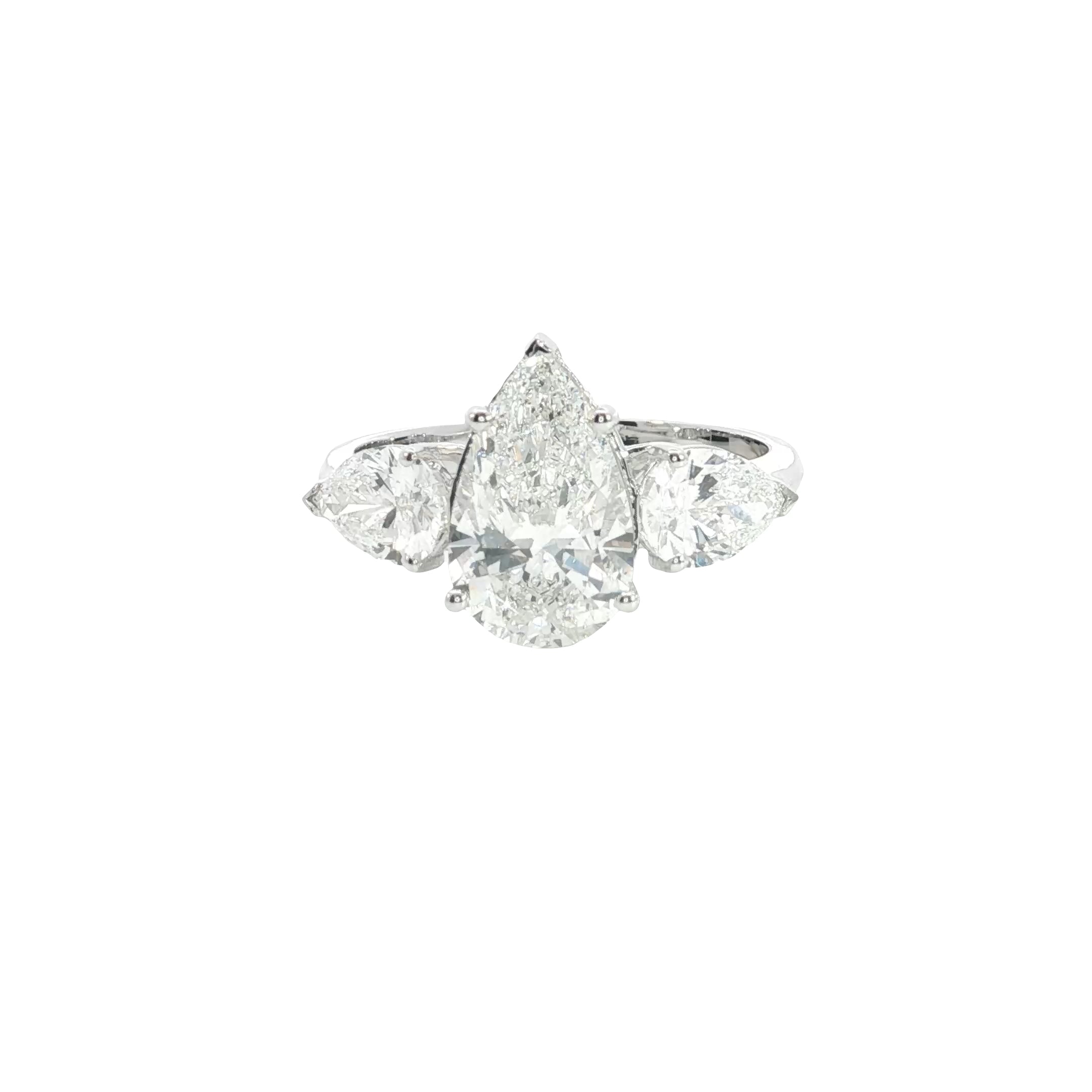 pear cut Lab grown Diamond Three Stone Engagement Ring