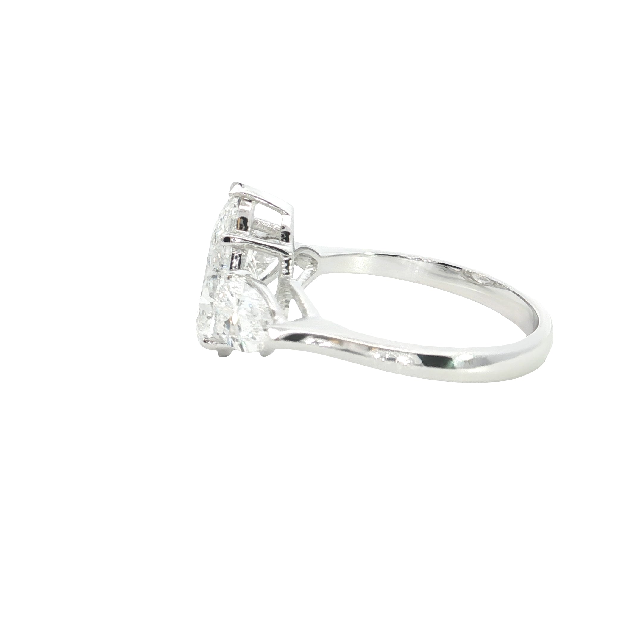 pear cut Lab grown Diamond Three Stone Engagement Ring