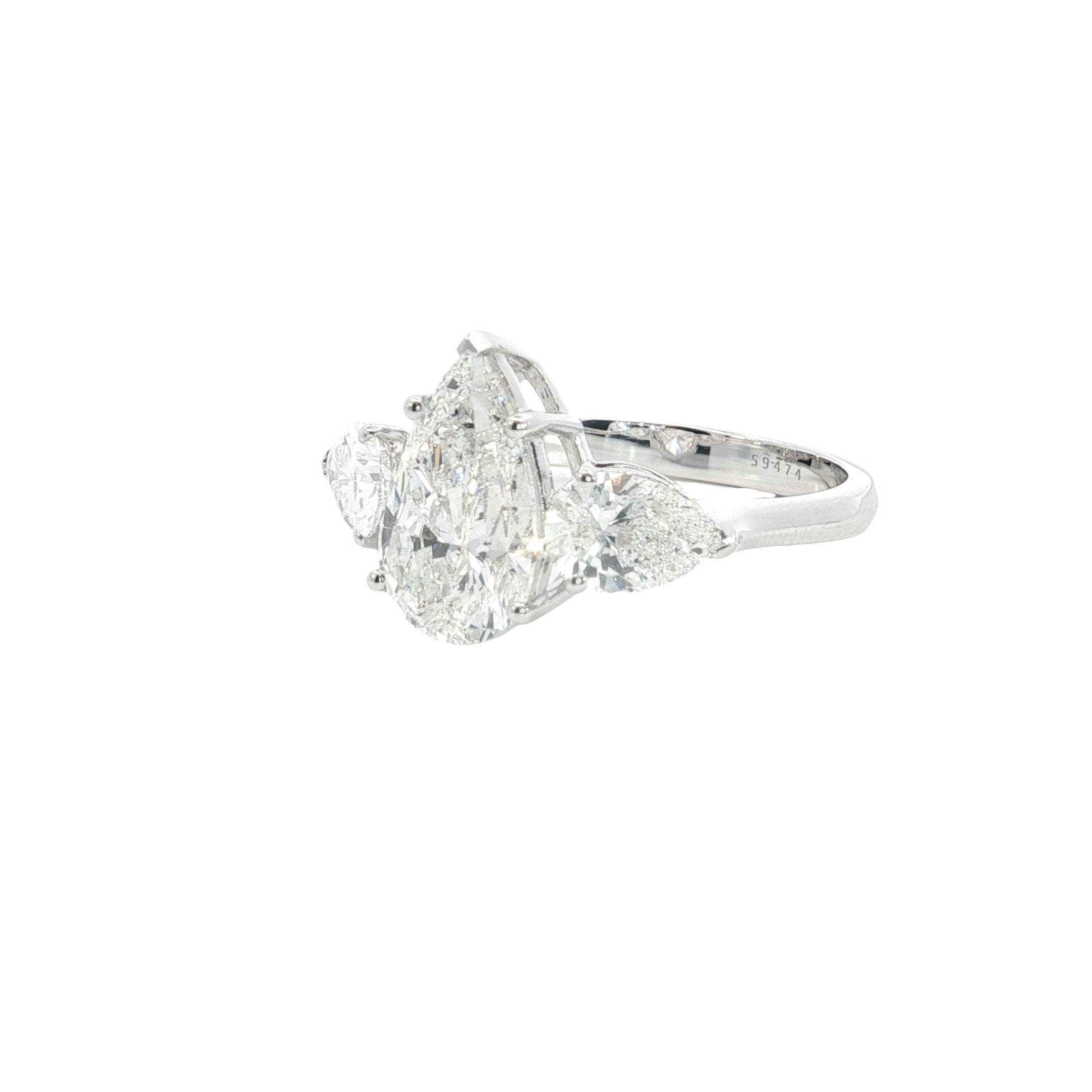 pear cut Lab grown Diamond Three Stone Engagement Ring