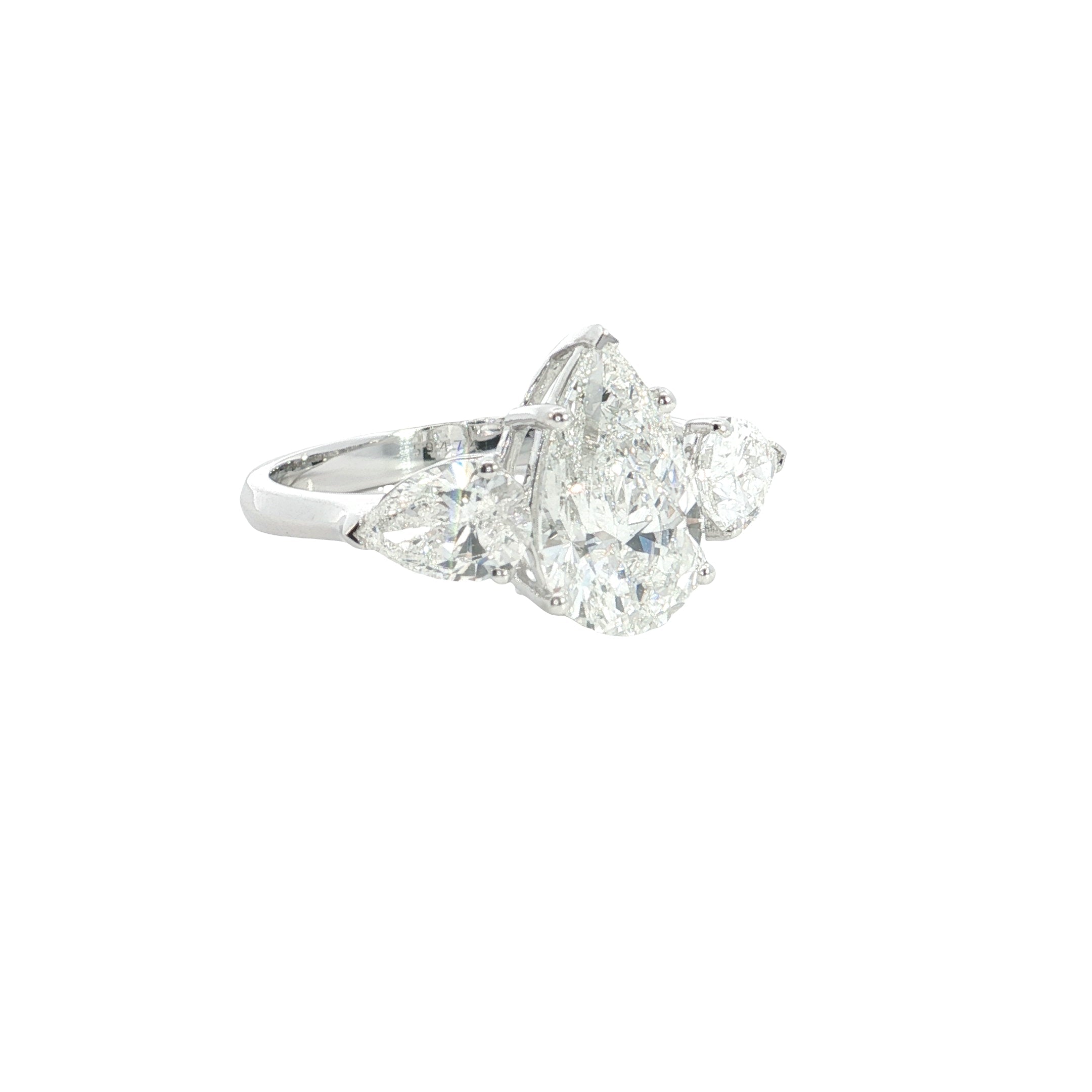 pear cut Lab grown Diamond Three Stone Engagement Ring