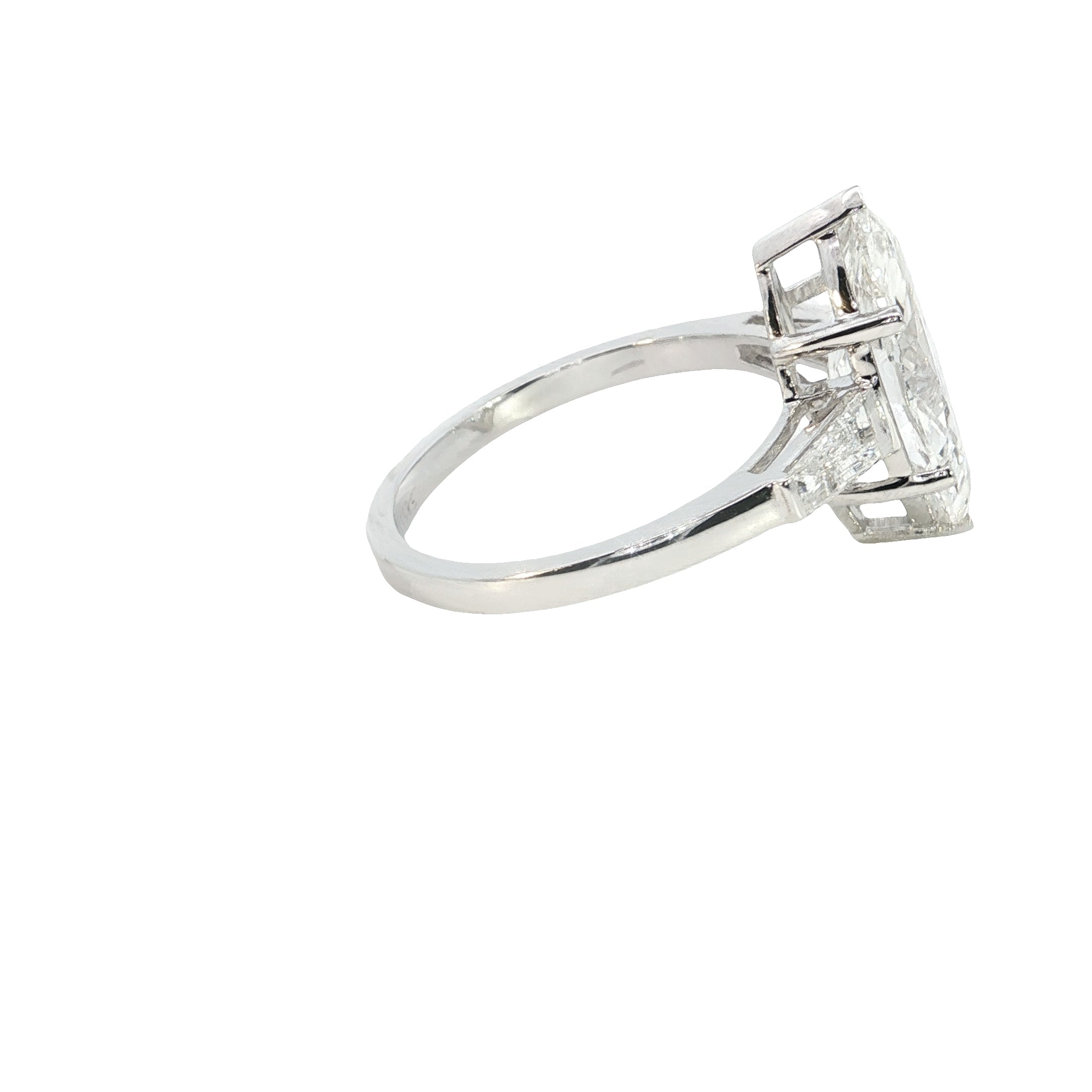 marquise and tapered BAGUETTEs Cut Lab grown Diamond Three Stone Engagement Ring