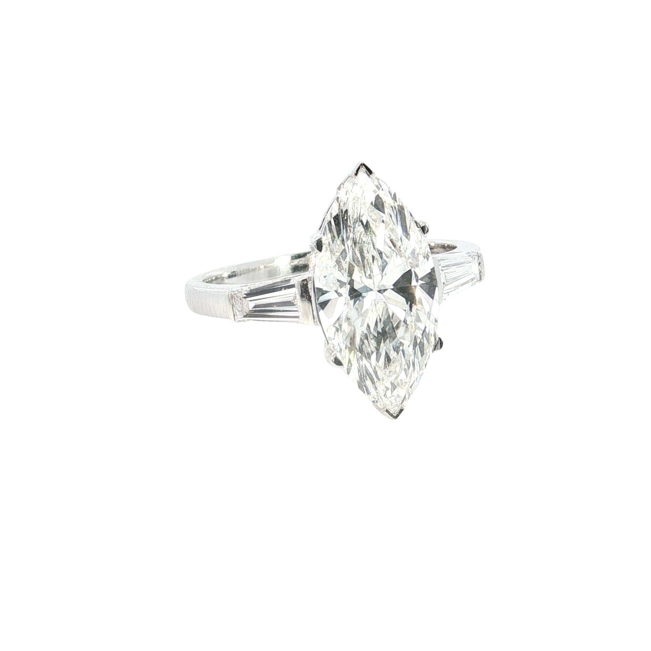 marquise and tapered BAGUETTEs Cut Lab grown Diamond Three Stone Engagement Ring
