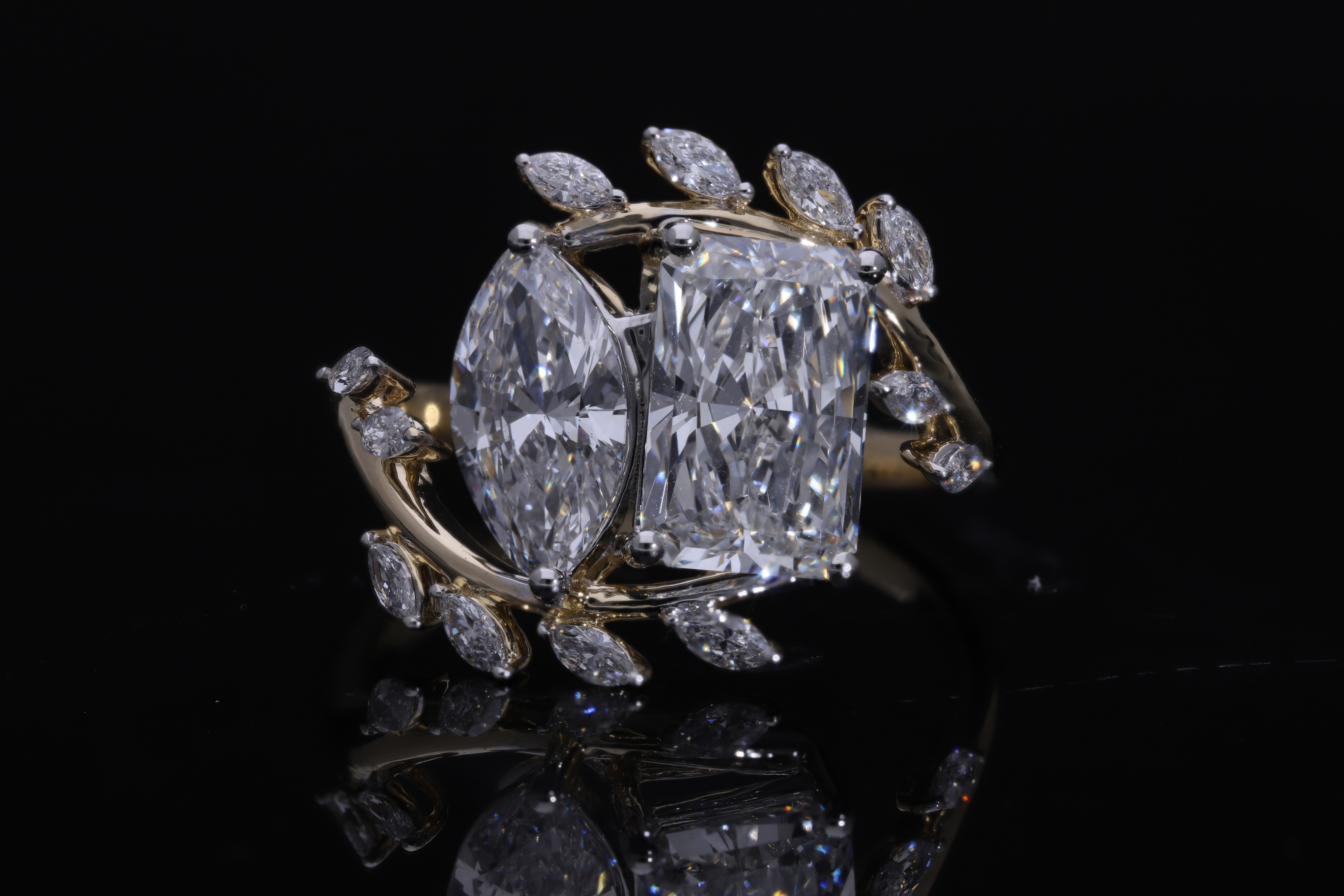 adiant and marquise Cut Lab grown Diamond Two Stone Ring engagement ring