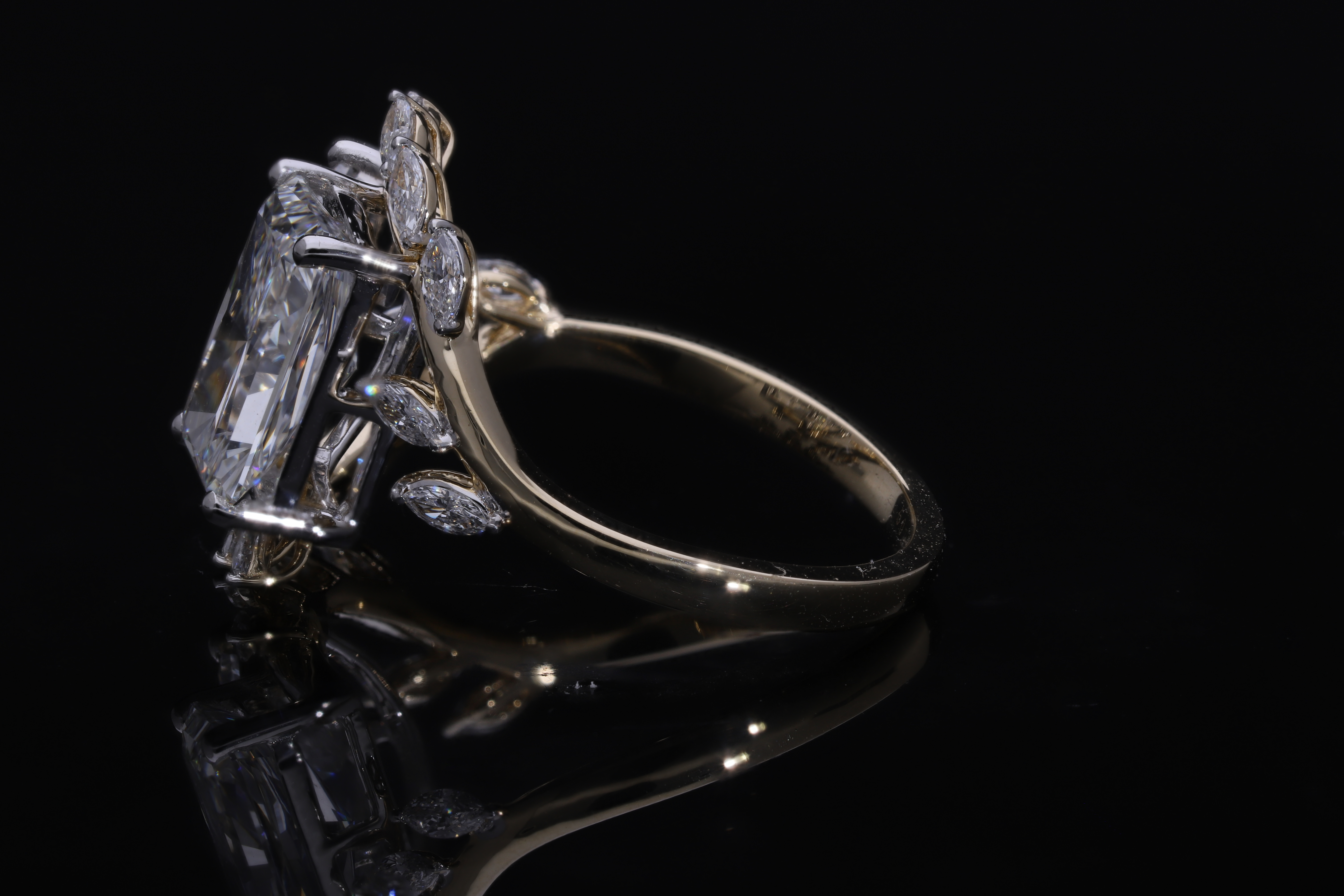 adiant and marquise Cut Lab grown Diamond Two Stone Ring engagement ring