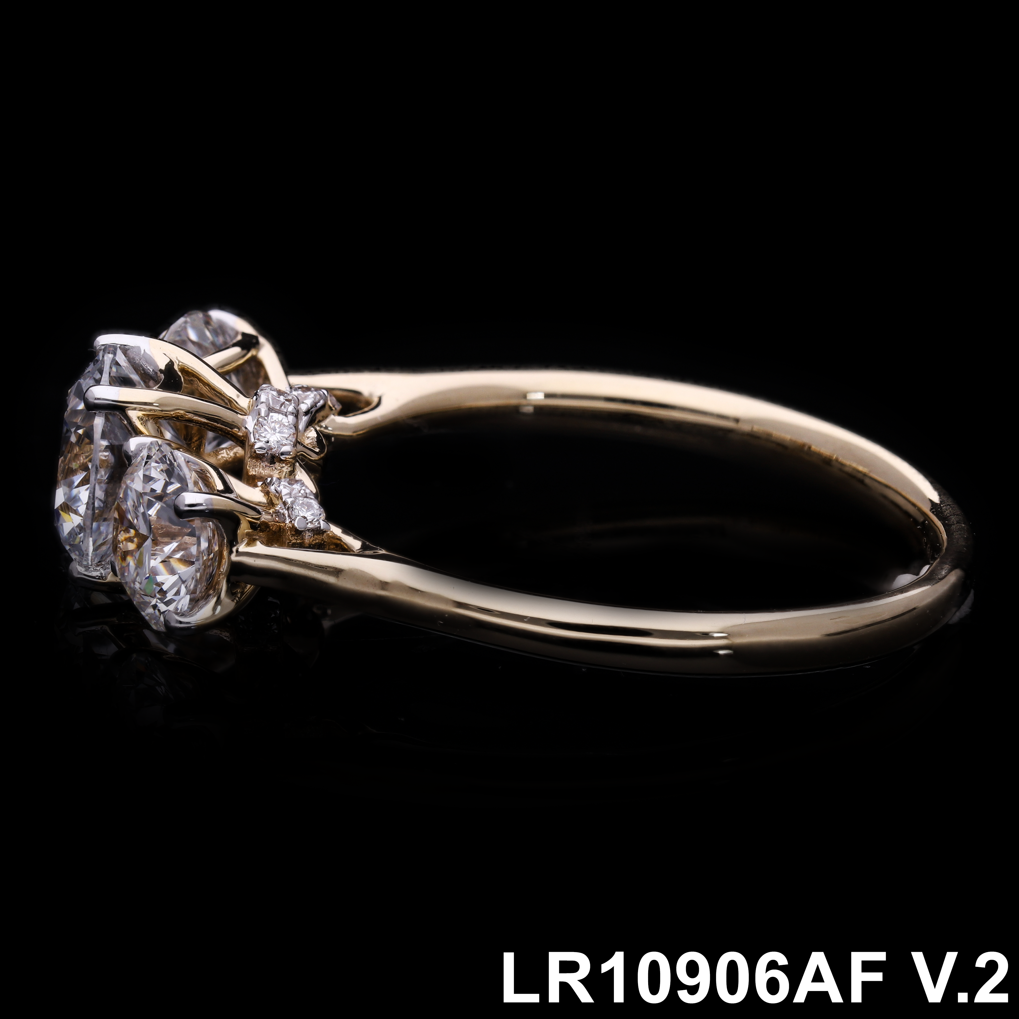 Round Brilliant cut  Lab grown Diamond  three stone  hidden halo Engagement Ring