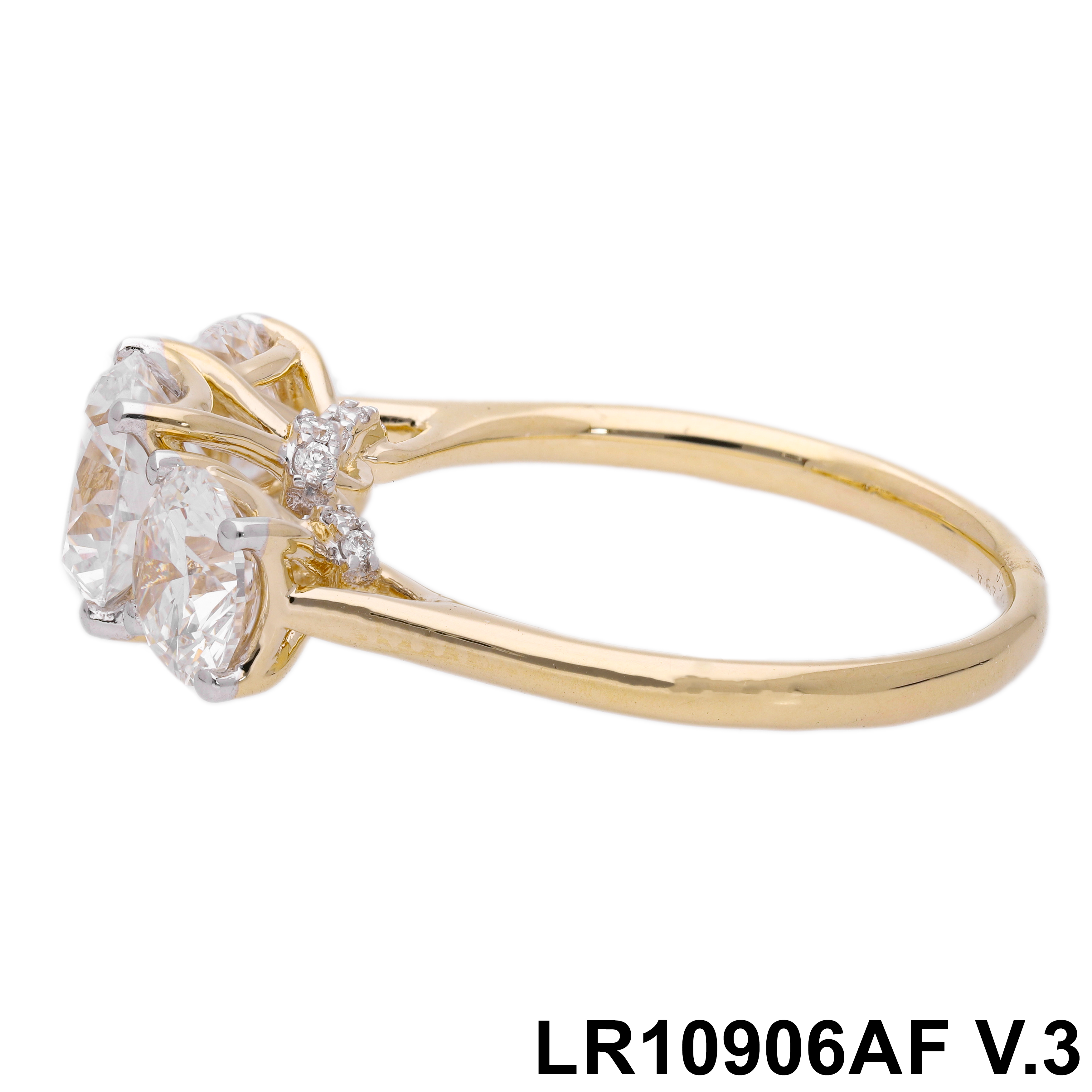 Round Brilliant cut  Lab grown Diamond  three stone  hidden halo Engagement Ring