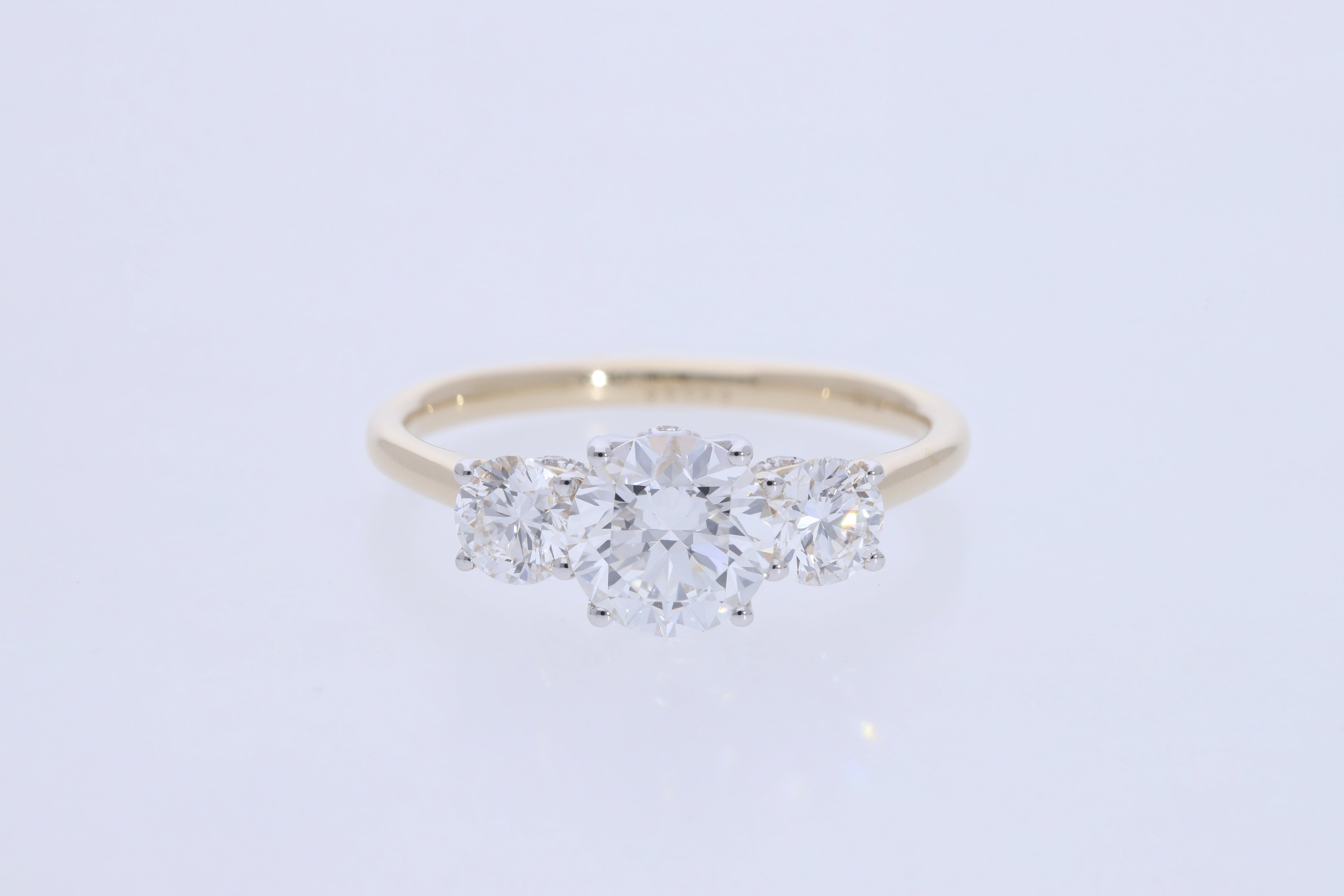 Round Brilliant cut  Lab grown Diamond  three stone  hidden halo Engagement Ring