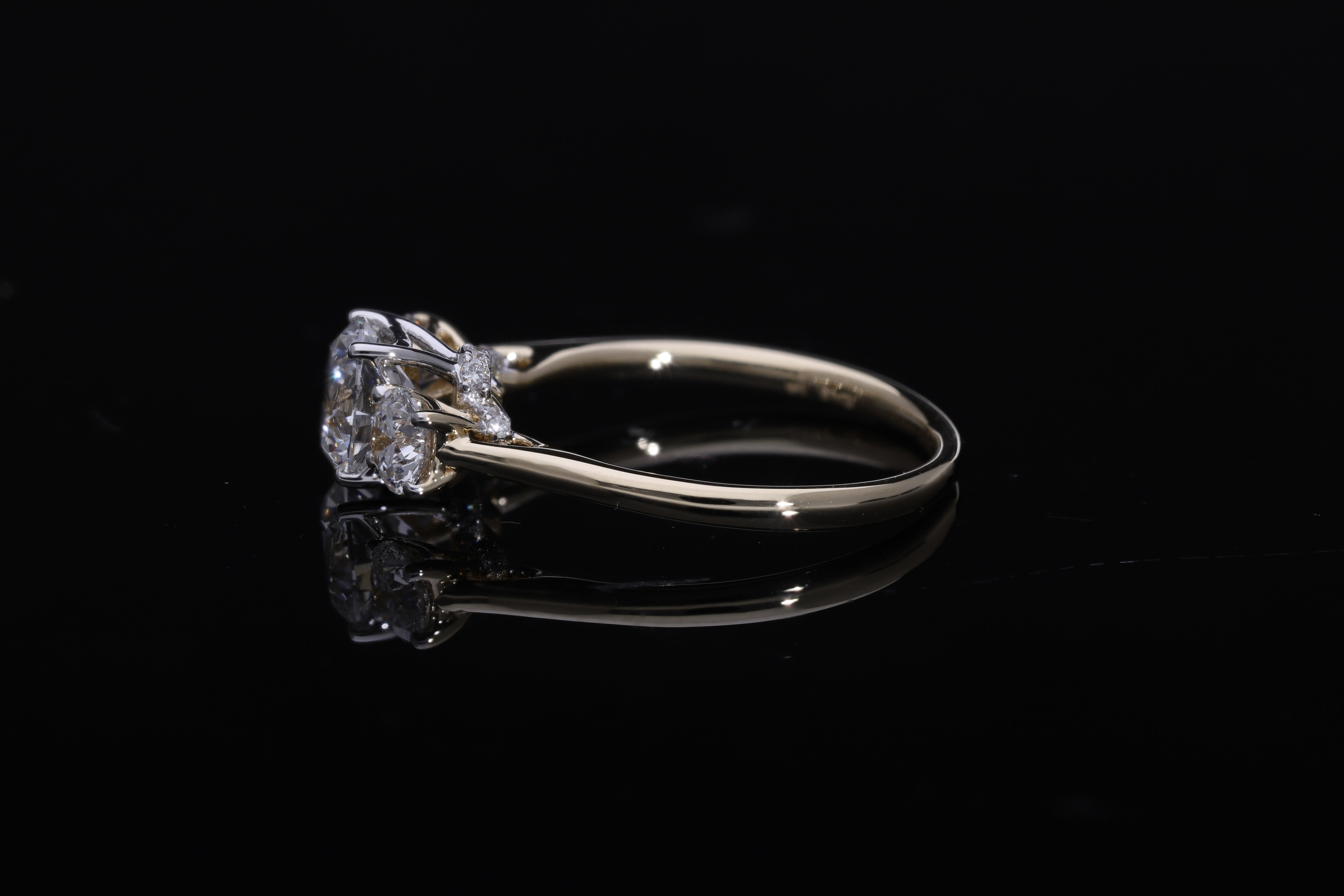 Round Brilliant cut  Lab grown Diamond  three stone  hidden halo Engagement Ring