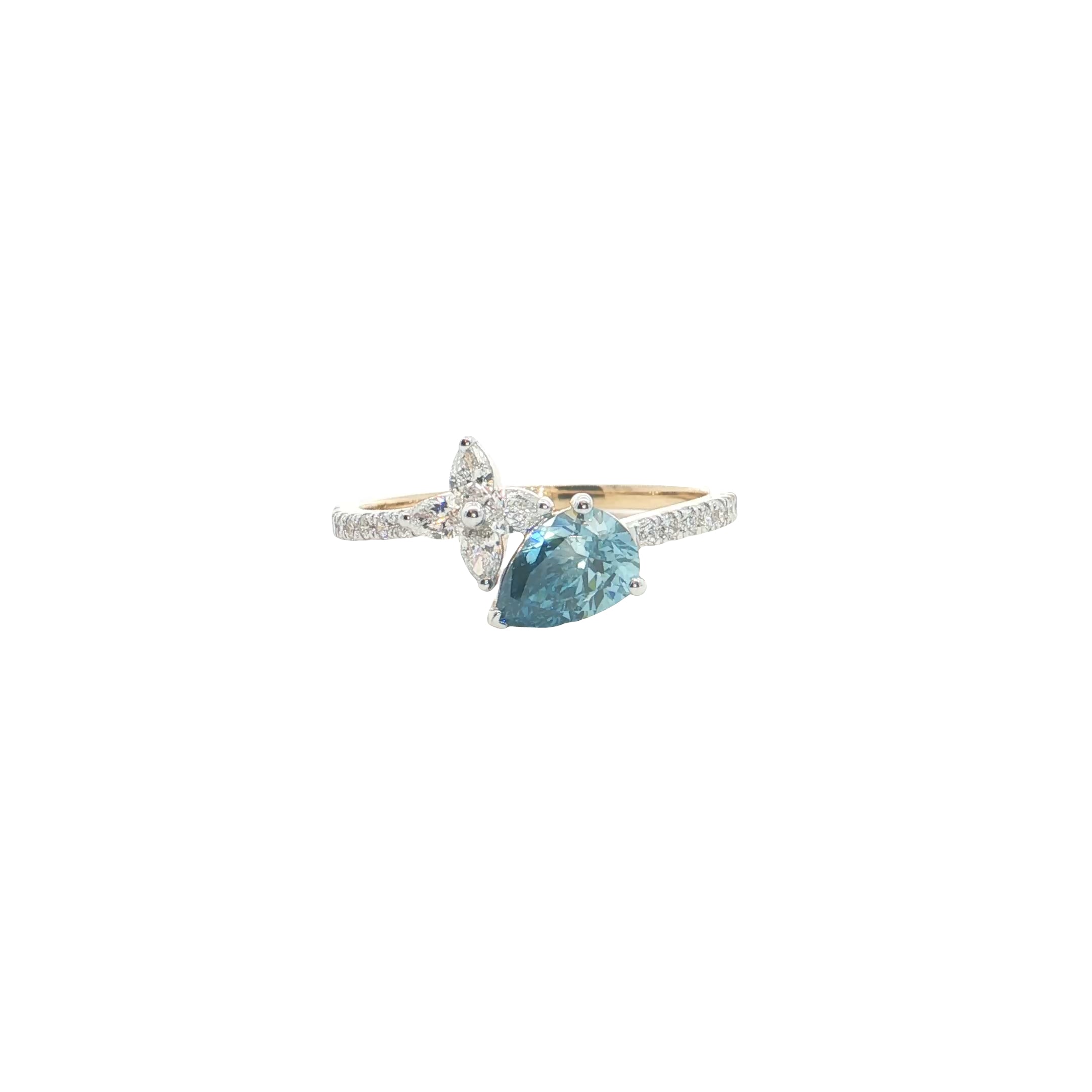 Blue and White Pear and Round Brilliant Cut Lab-Grown Diamond Fashion Ring