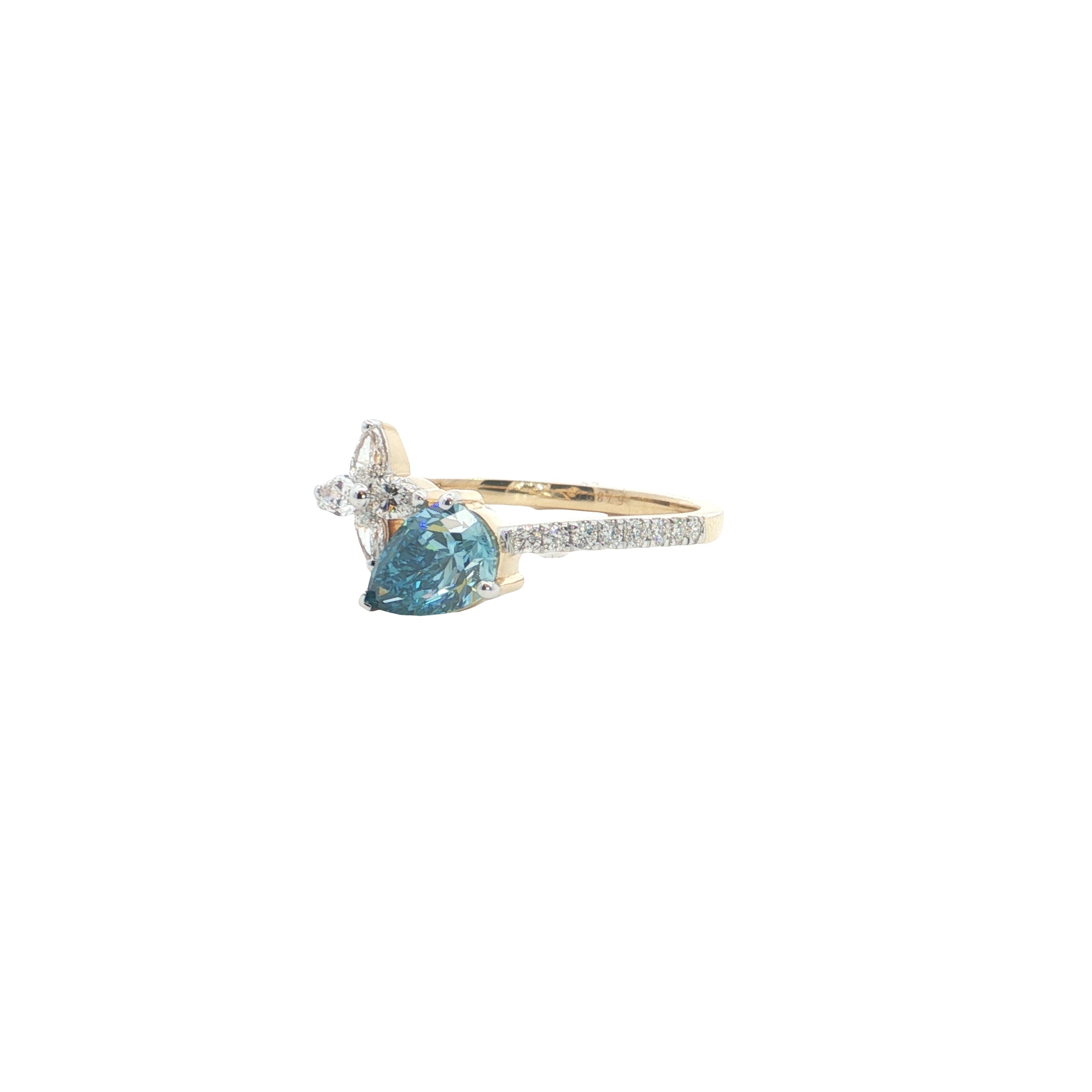 Blue and White Pear and Round Brilliant Cut Lab-Grown Diamond Fashion Ring