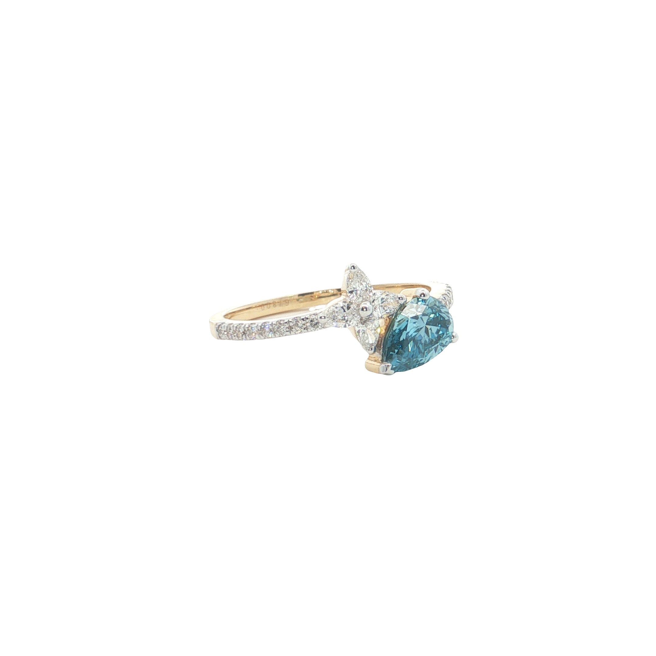 Blue and White Pear and Round Brilliant Cut Lab-Grown Diamond Fashion Ring