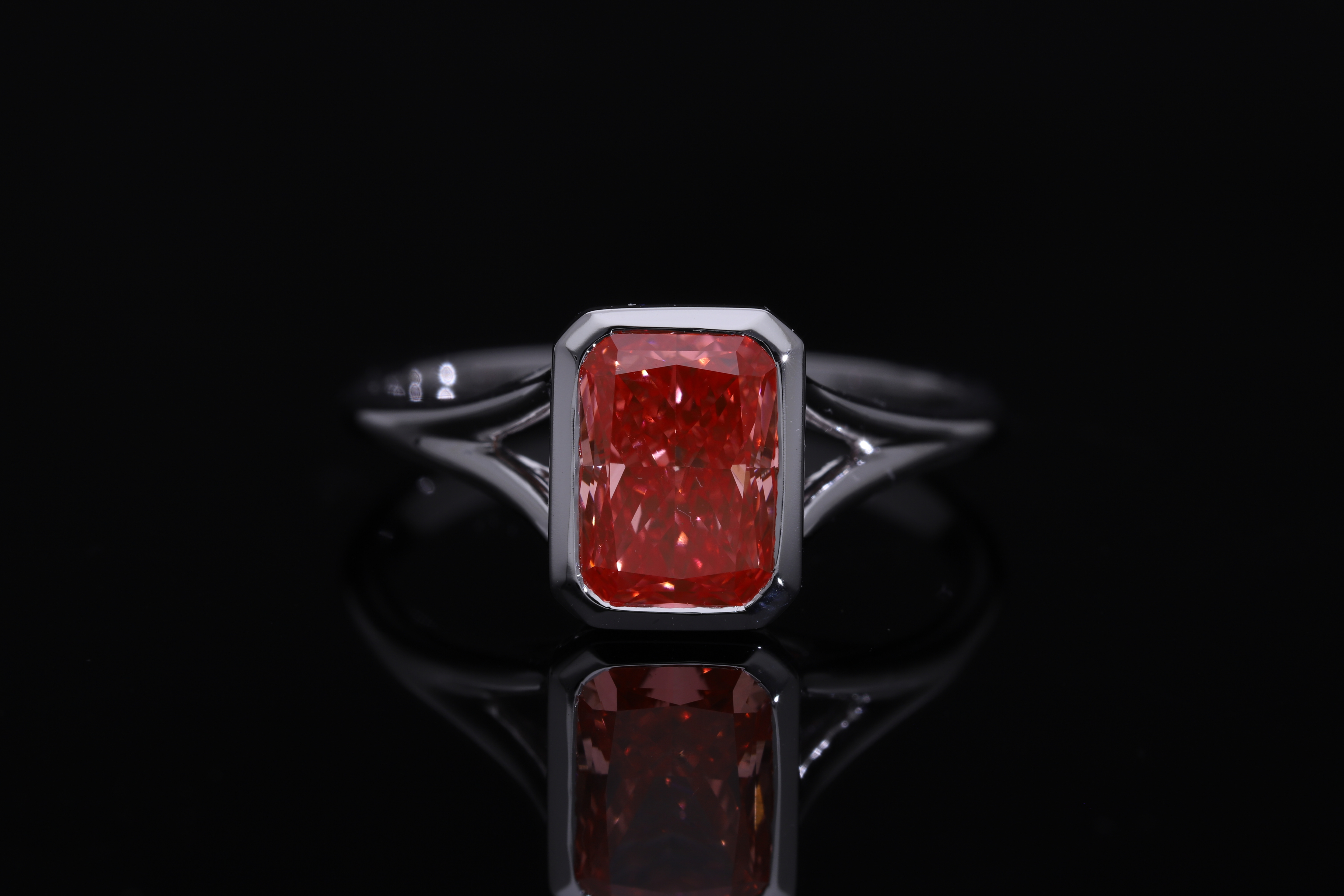 intanse pink Radiant Cut  color Lab grown Diamond Classic Solitaire Engagement Ring