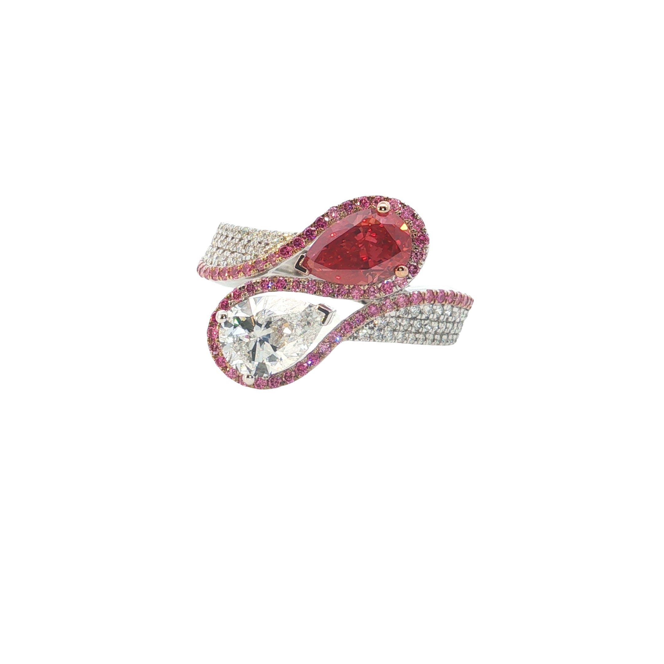 yellow color pear and round with white pear and Round Brilliant cut  Lab grown diamond luxury Engagement Ring )