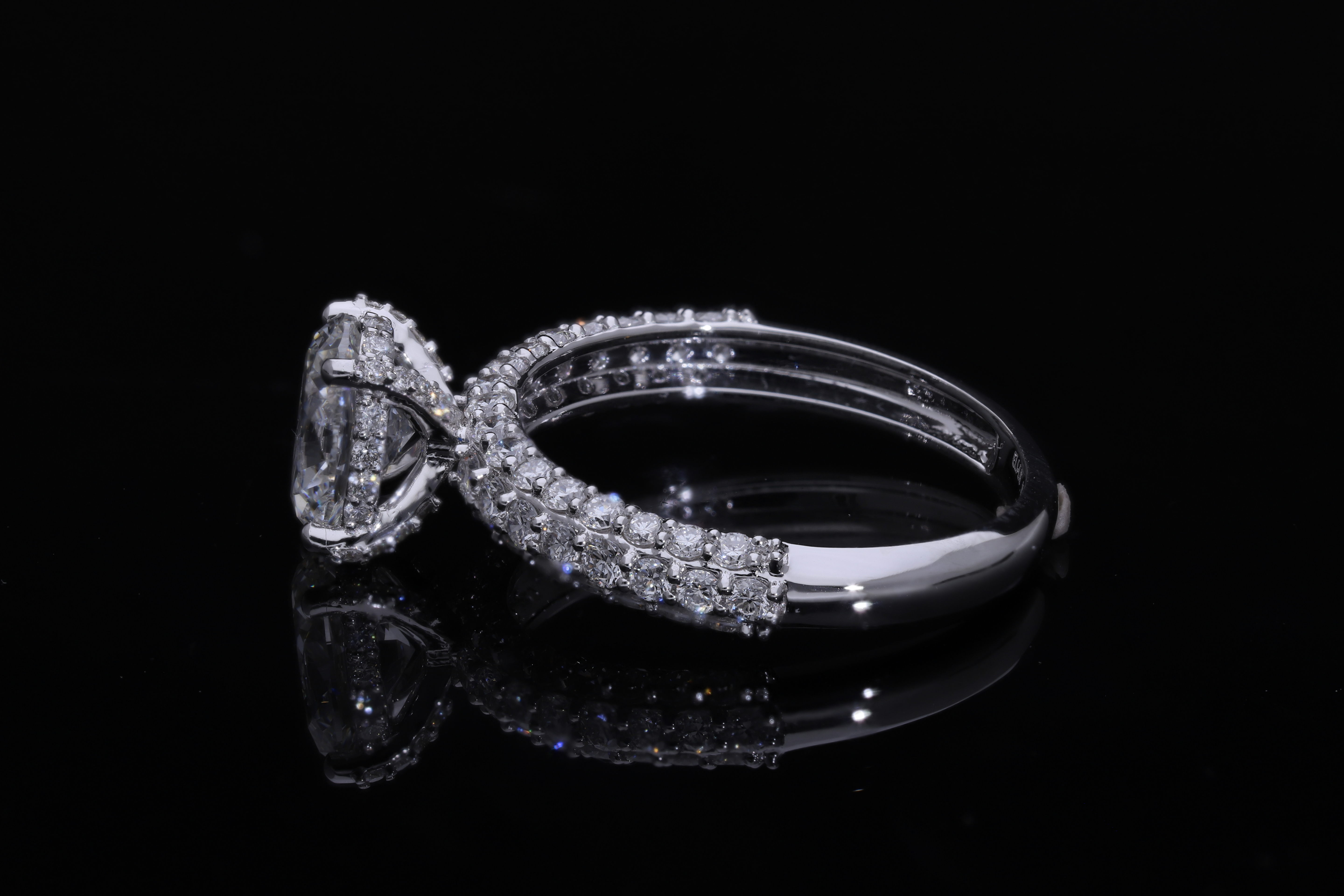 Oval with Round Brilliant Cut Lab grown Diamond with pave setting engagement ring