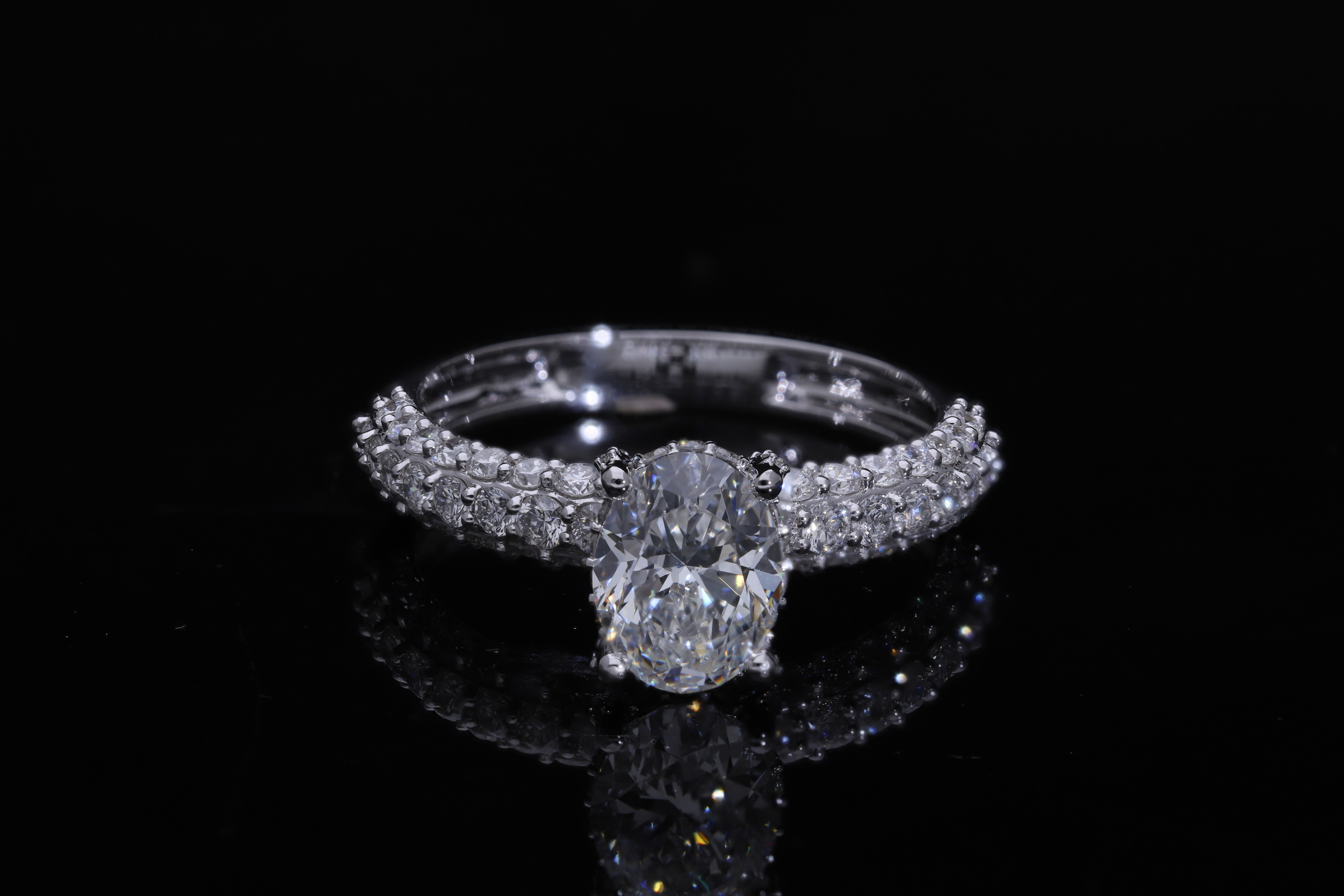 Oval with Round Brilliant Cut Lab grown Diamond with pave setting engagement ring