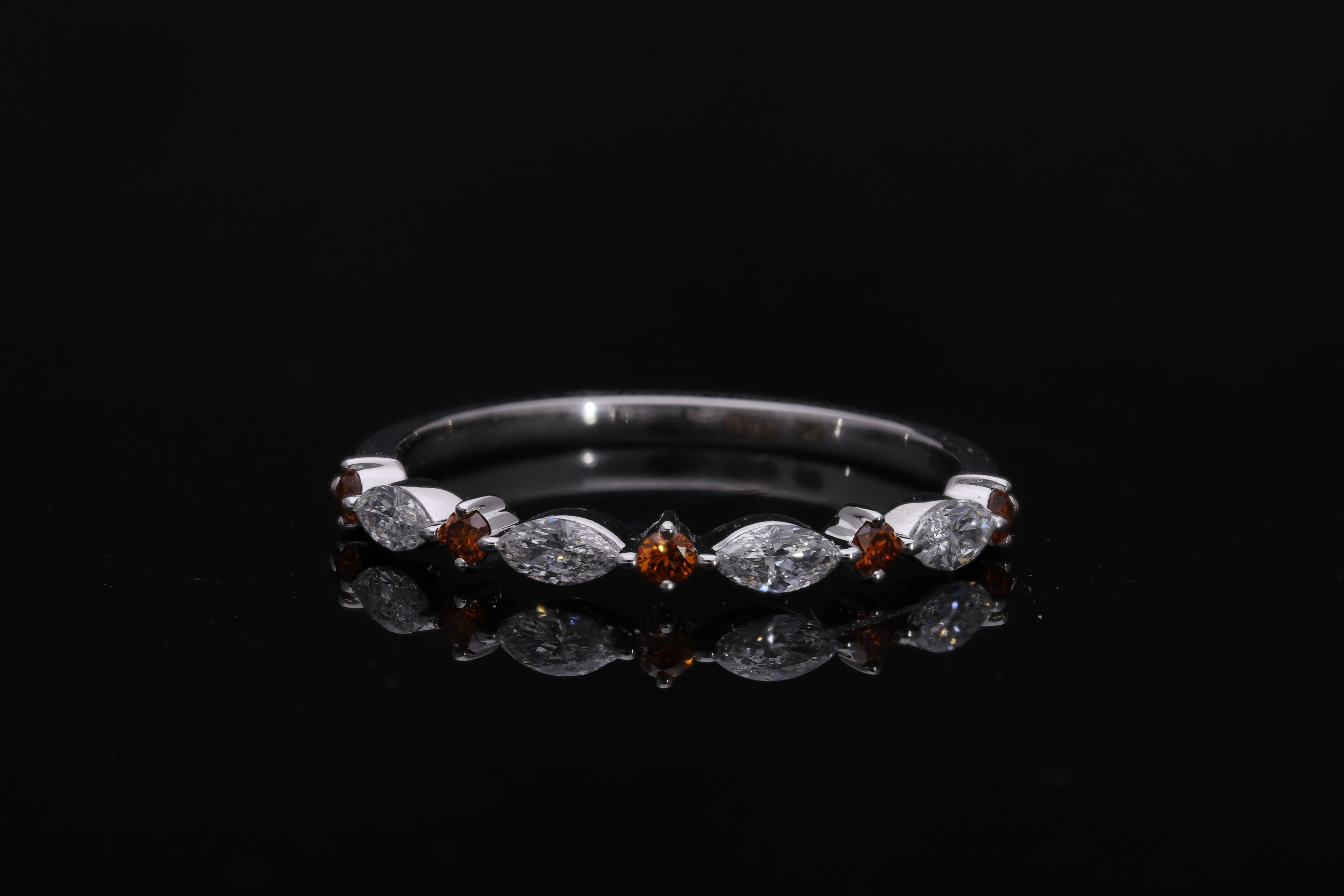 red brilliant cut with white marquise Cut Lab grown Diamond stackable ring band