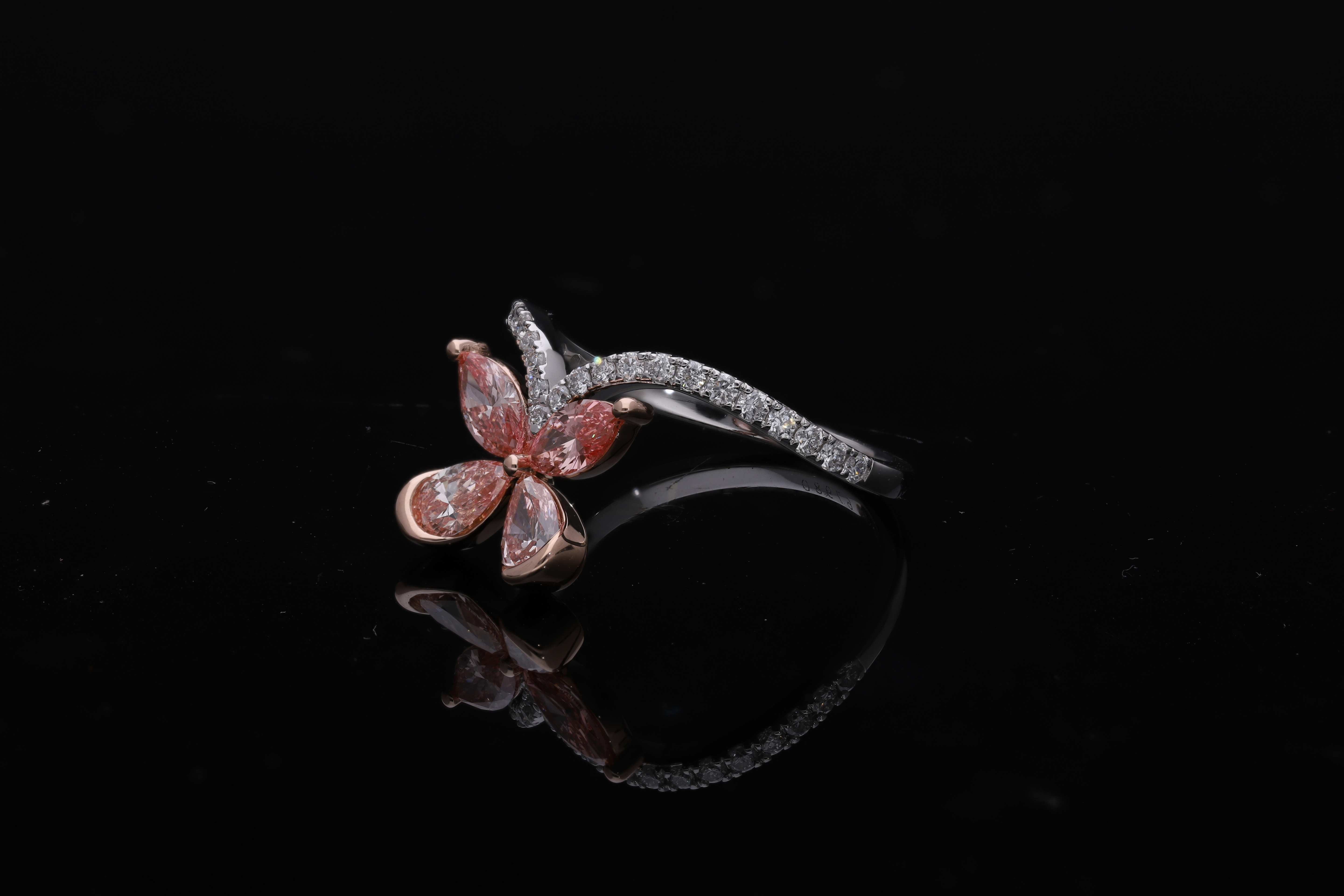 pink color pear and marquise with white brilliant cut lab grown diamond fancy ring