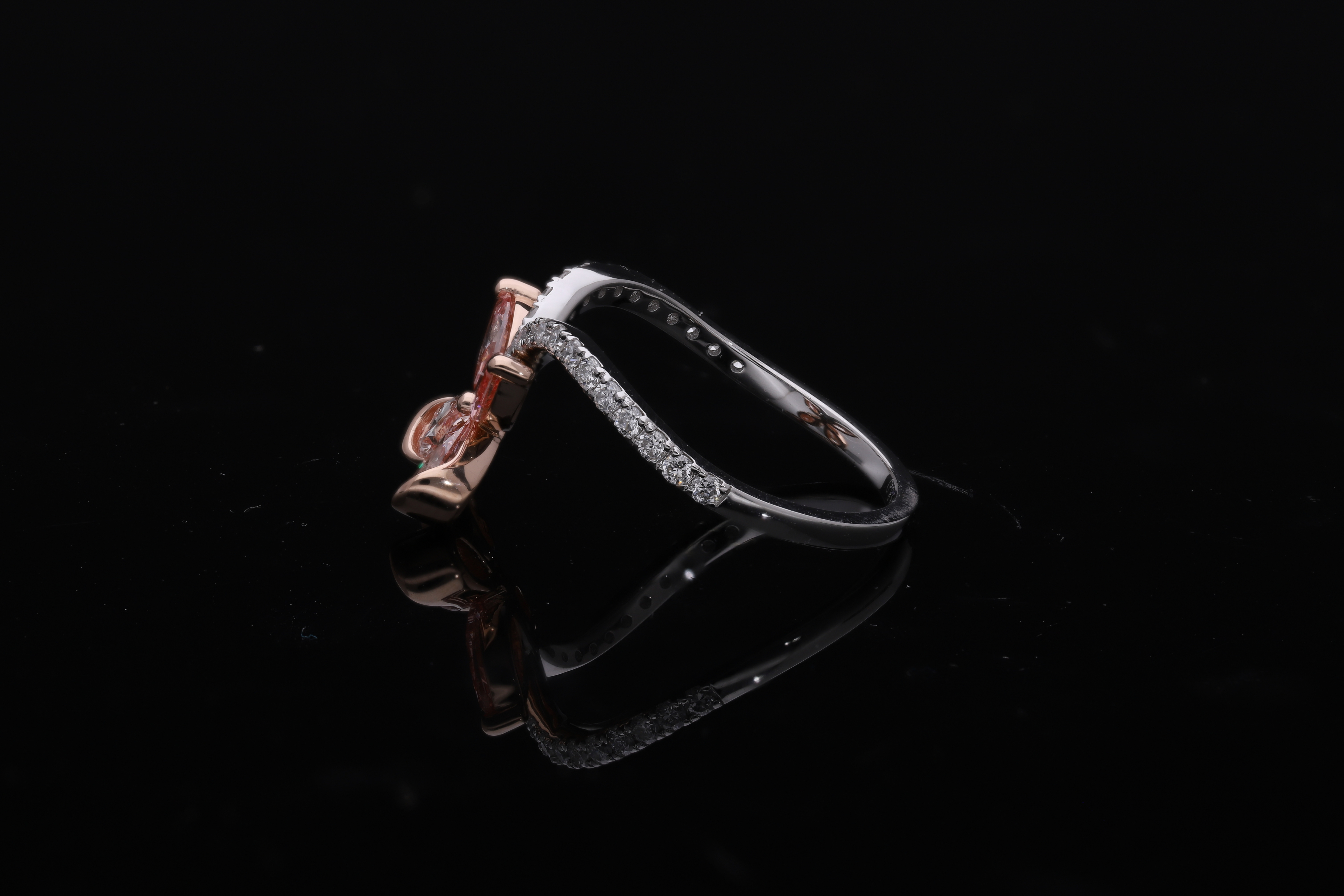 pink color pear and marquise with white brilliant cut lab grown diamond fancy ring