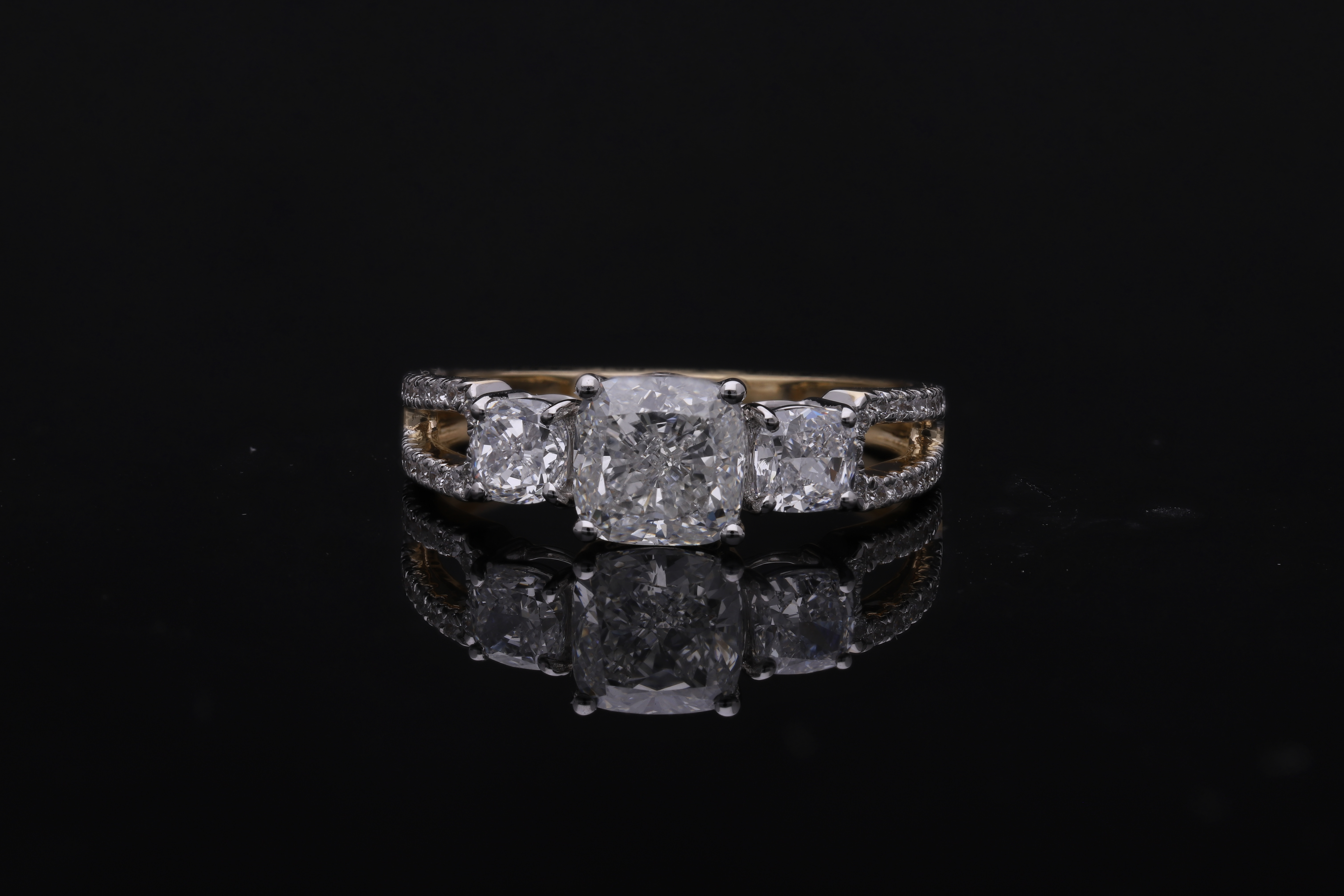cushion with round brilliant cut lab grown diamond engagement ring