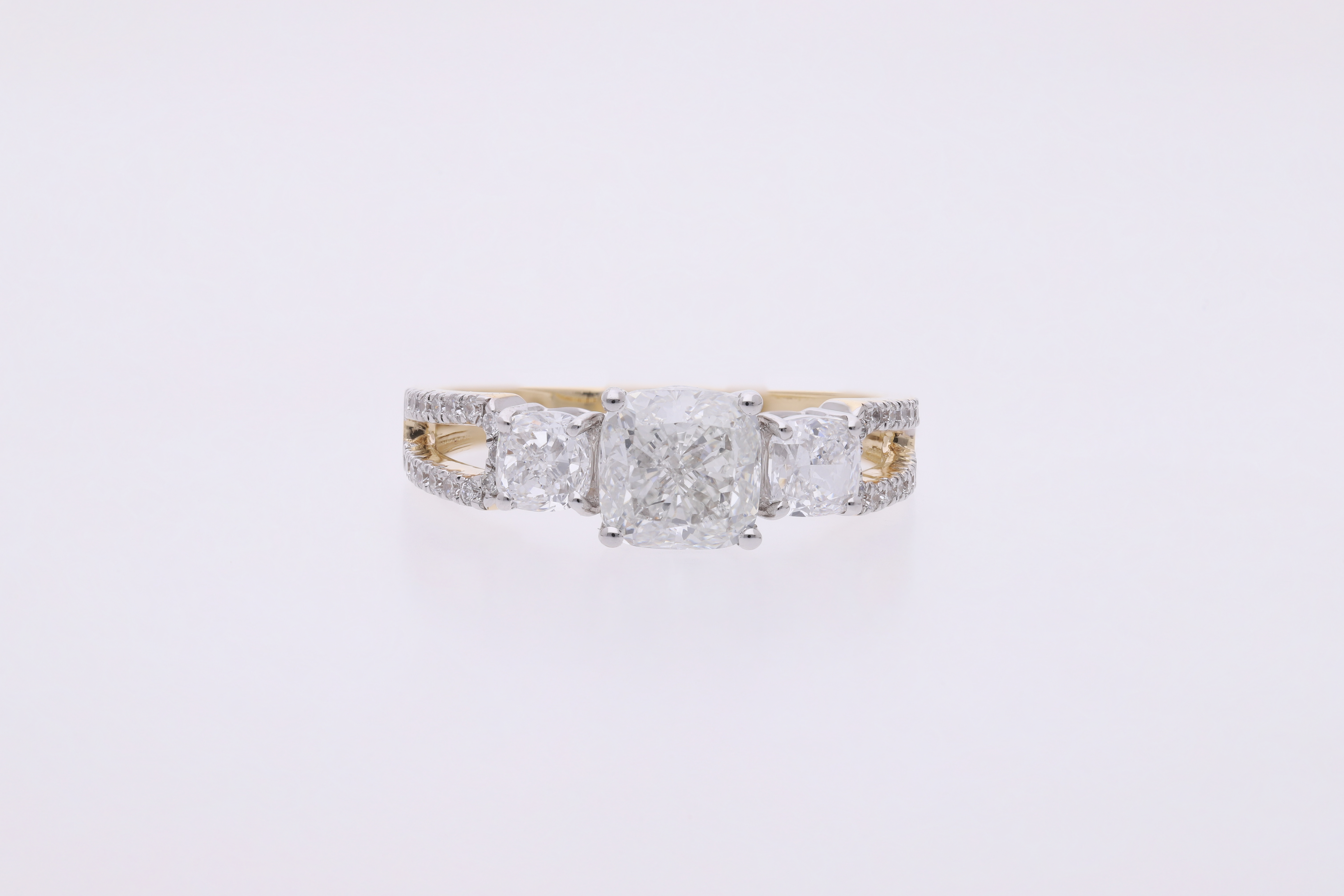 cushion with round brilliant cut lab grown diamond engagement ring