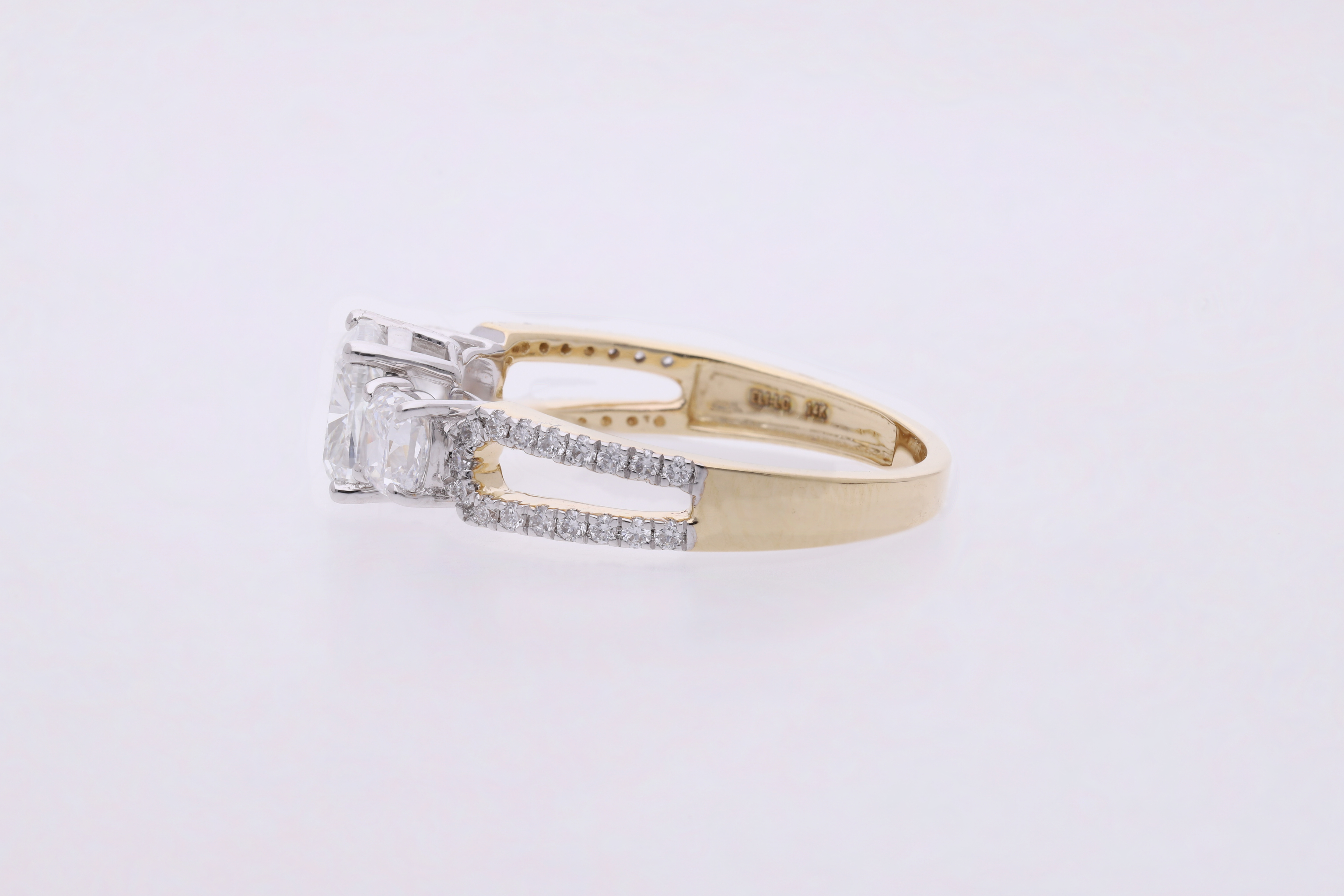 cushion with round brilliant cut lab grown diamond engagement ring
