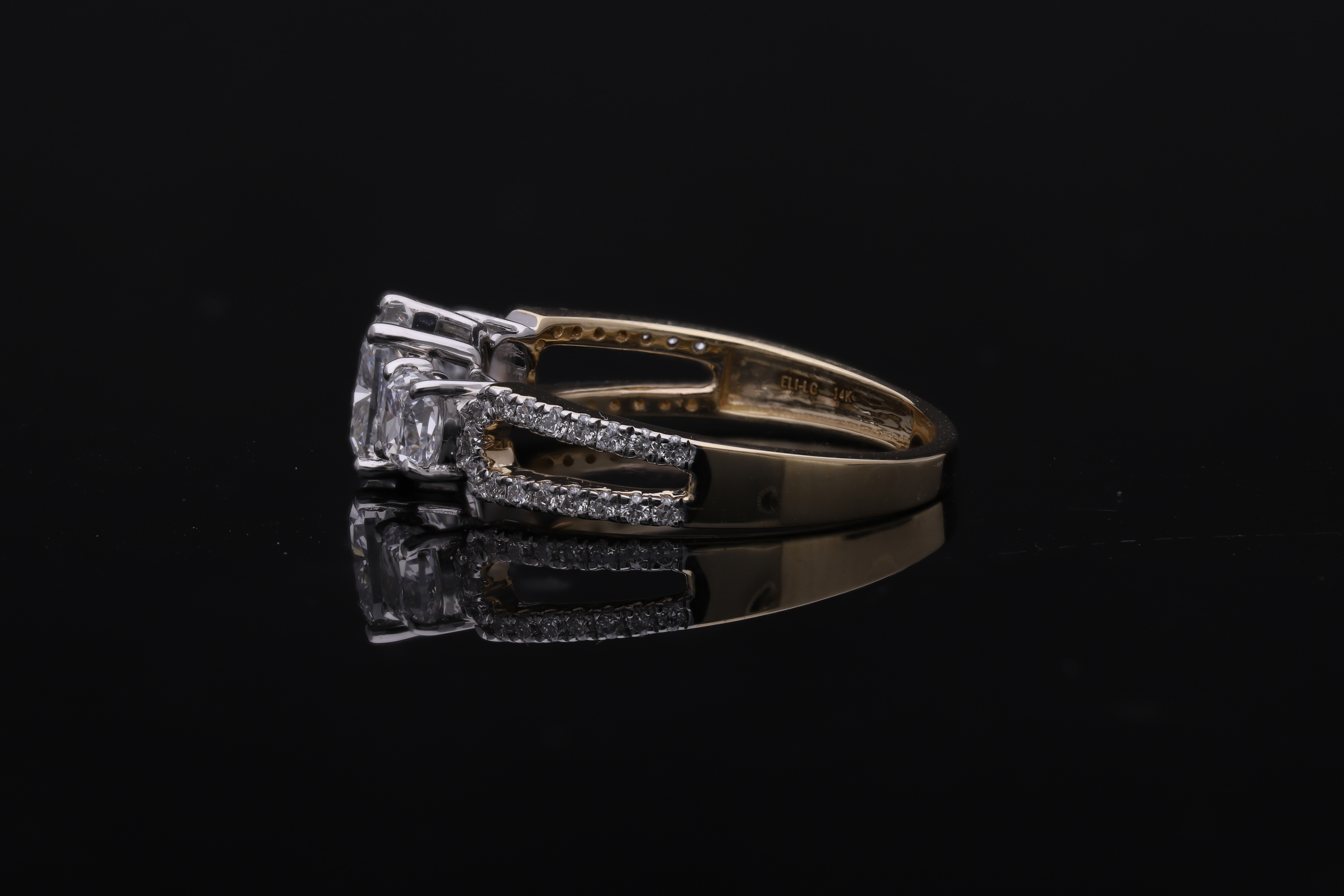 cushion with round brilliant cut lab grown diamond engagement ring