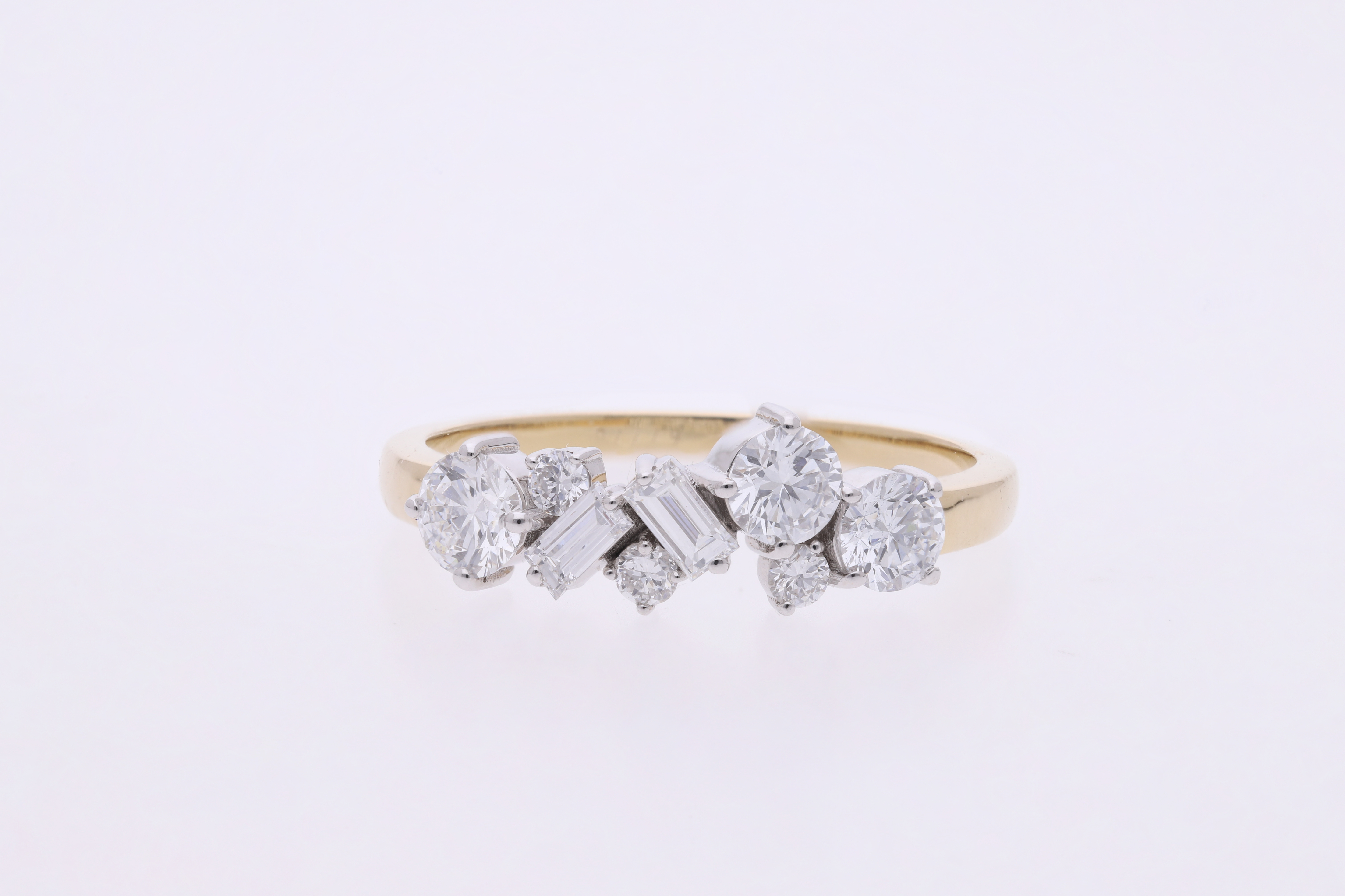 BAGUETTE  with round brilliant cut lab grown diamond  fashion ring band