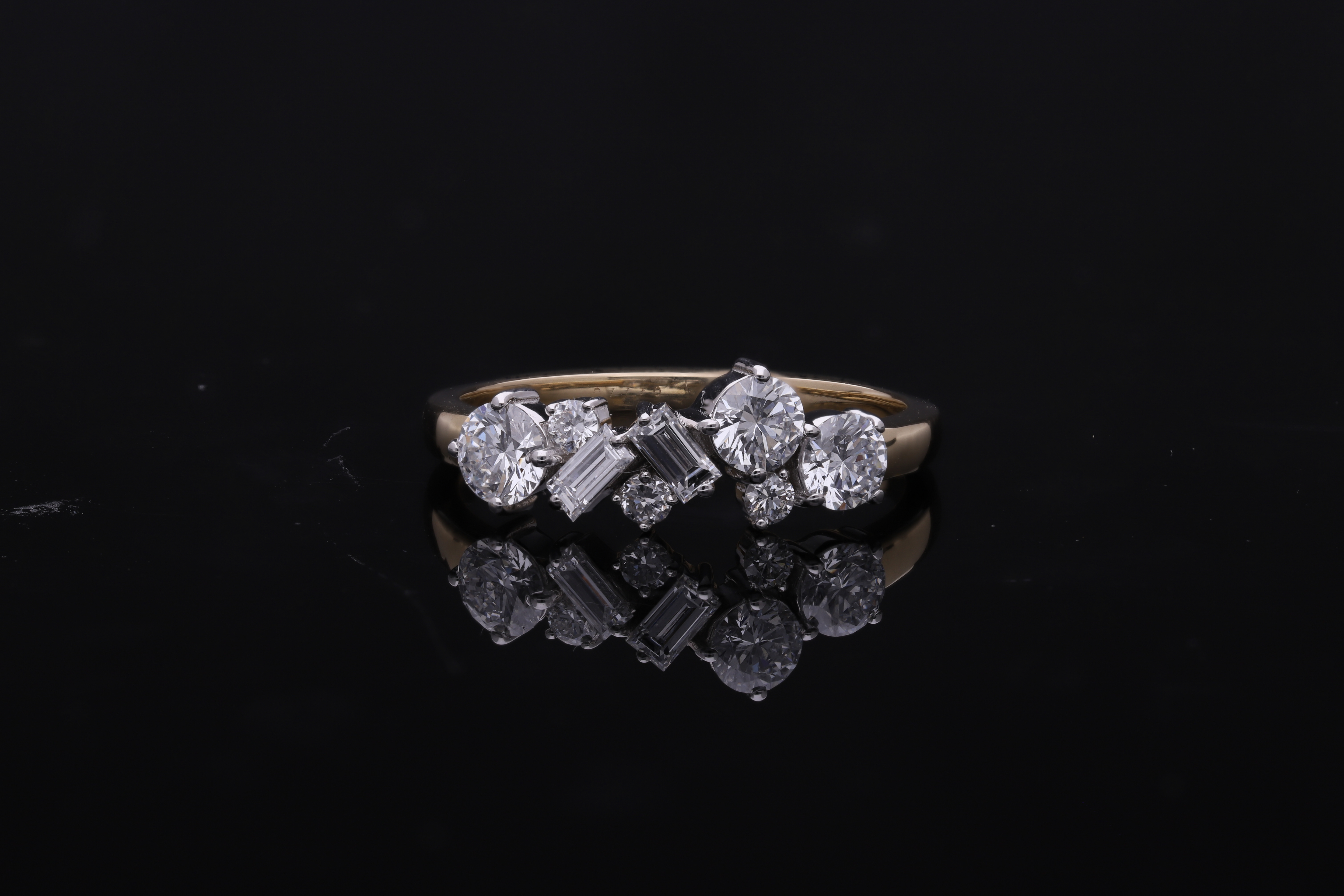 BAGUETTE  with round brilliant cut lab grown diamond  fashion ring band