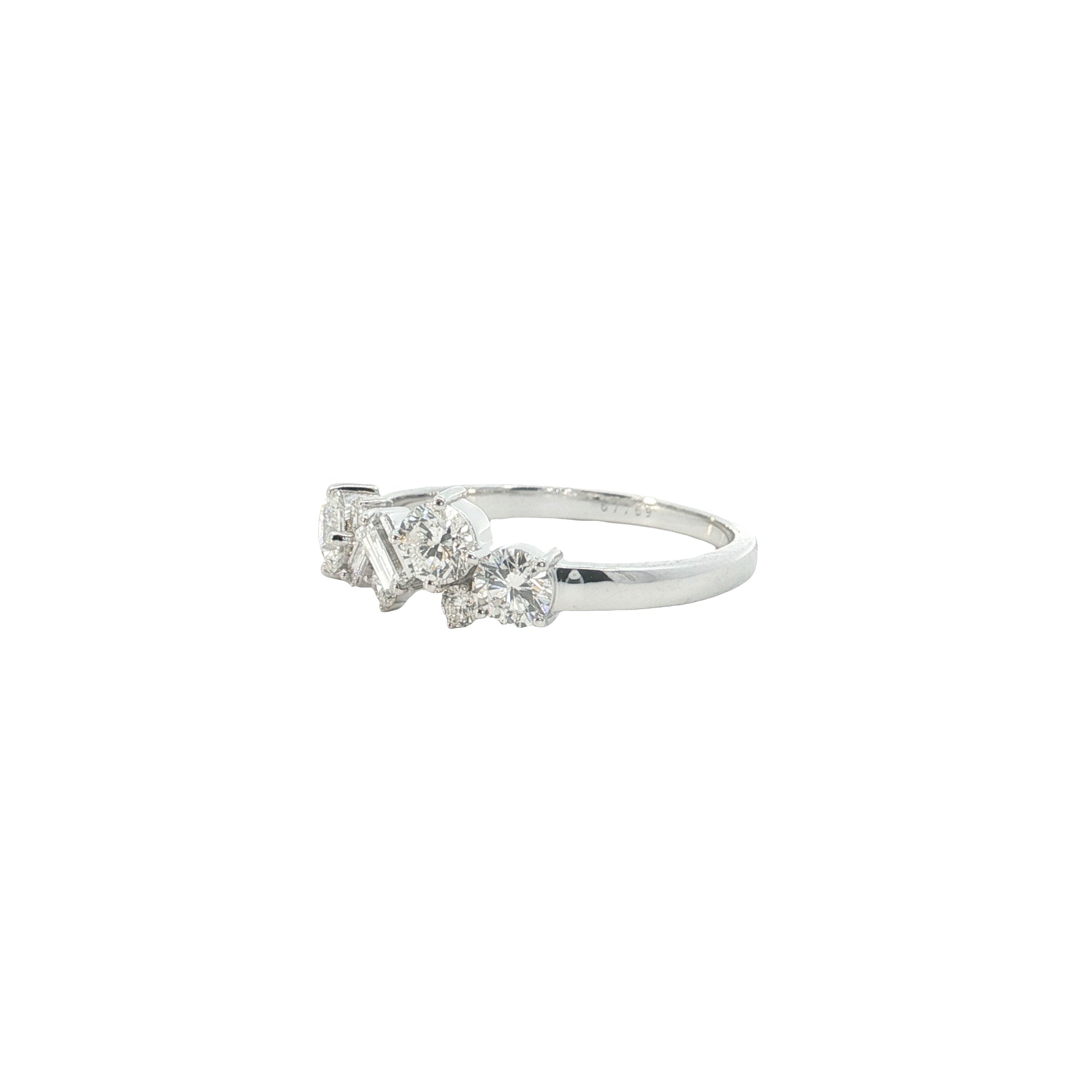 BAGUETTE  with round brilliant cut lab grown diamond  fashion ring band