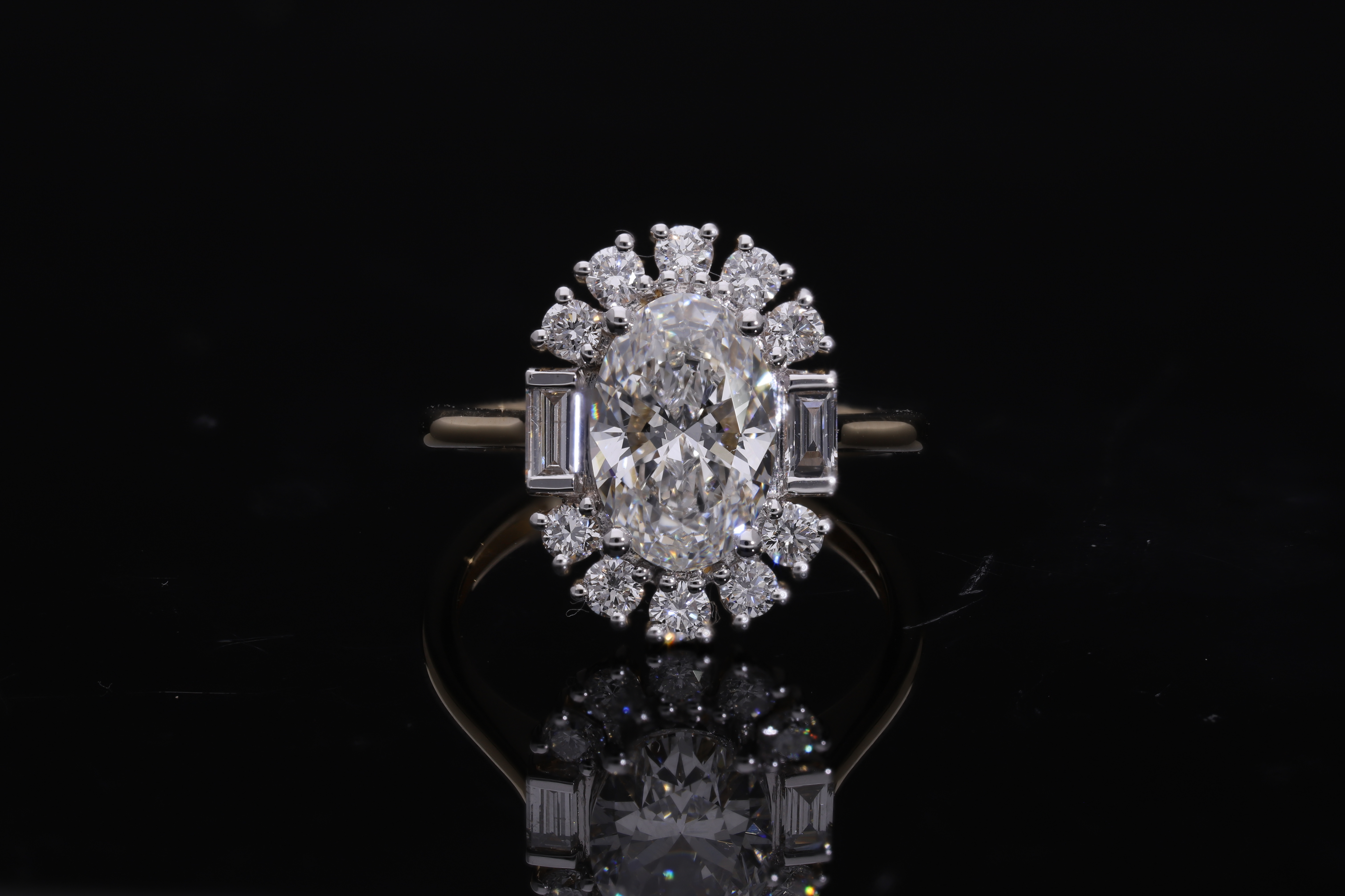 oval with BAGUETTE  and round lab diamond engagement ring