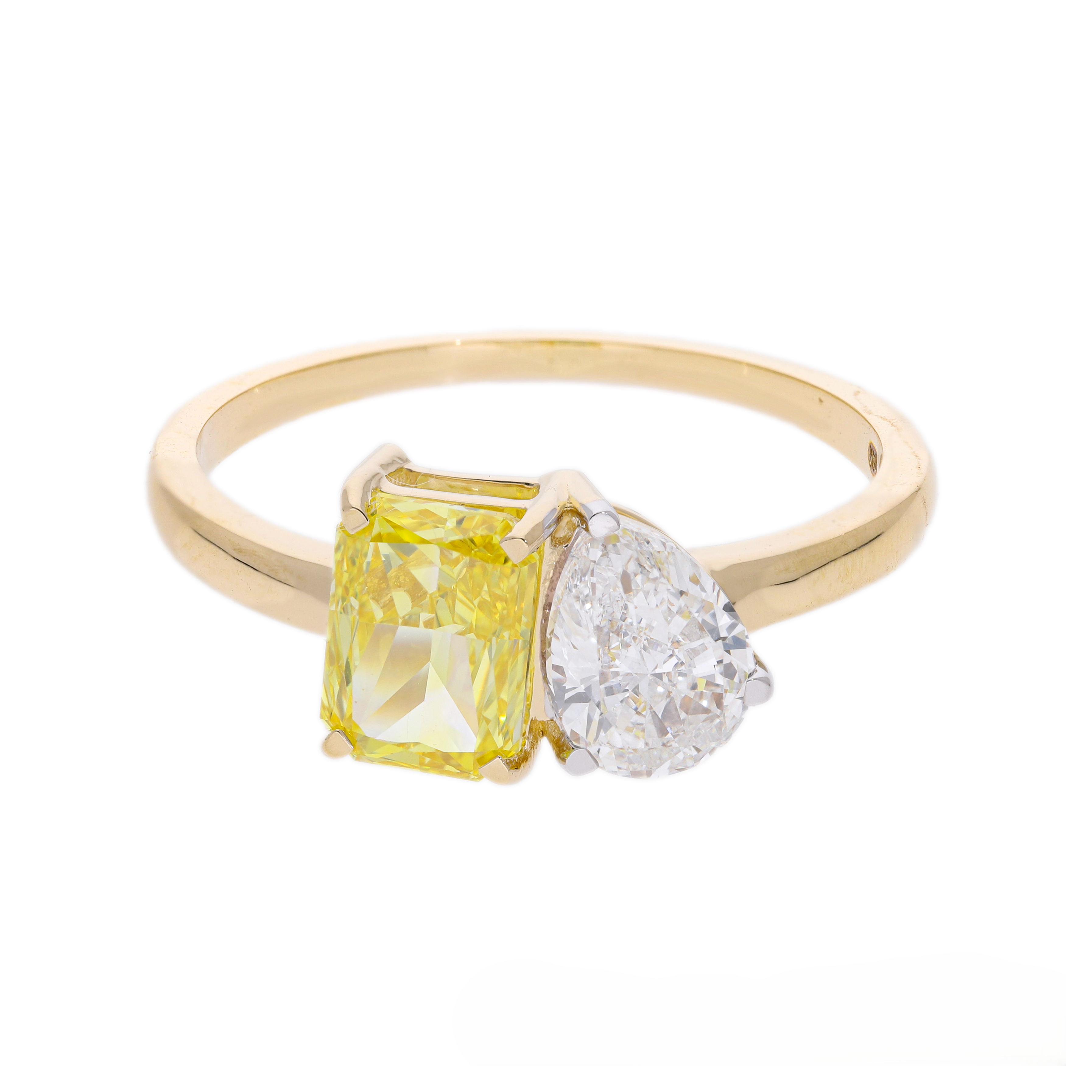 Yellow Radiant and Pear Cut Lab-Grown Diamond Two-Stone Ring