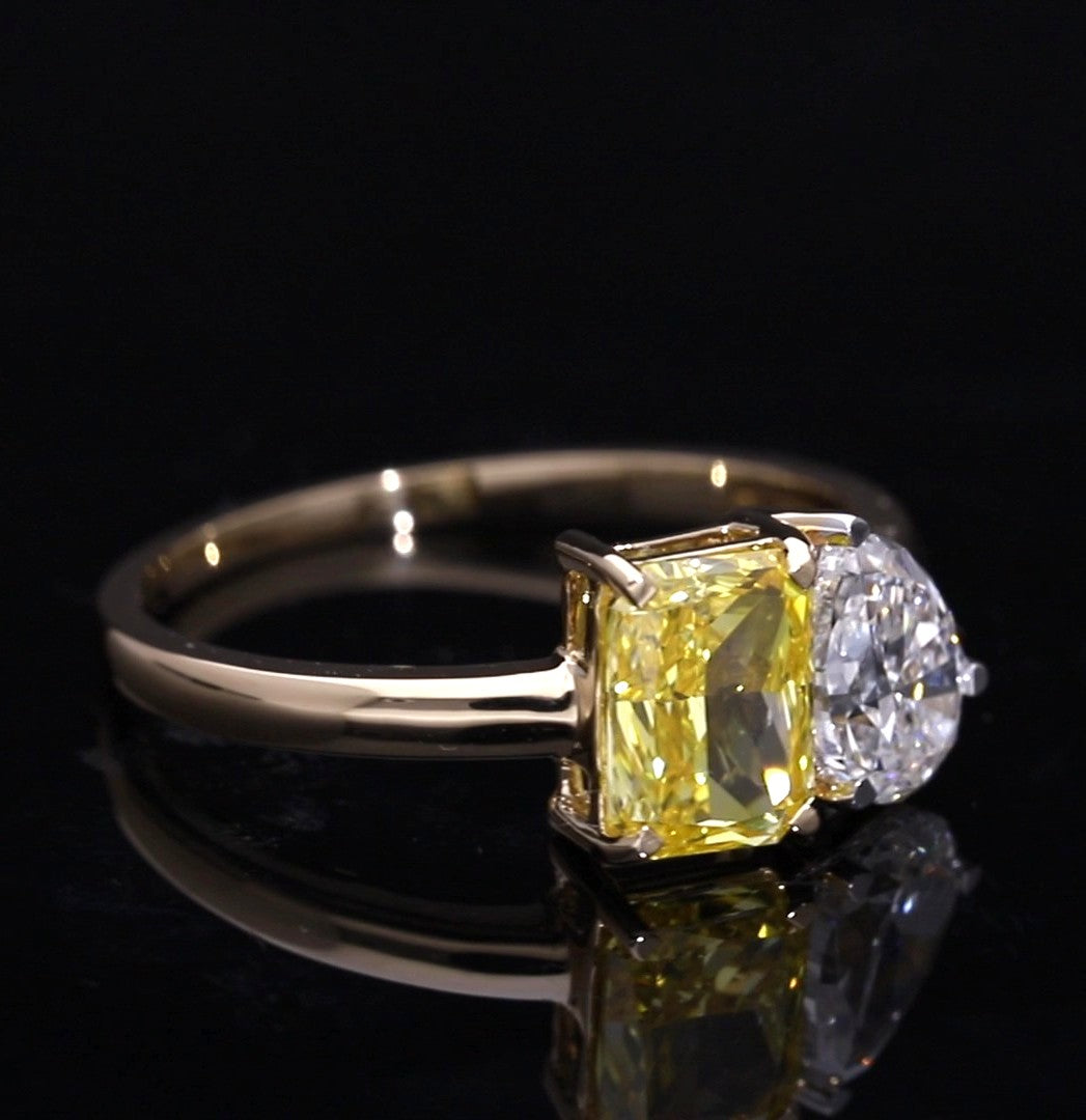 Yellow Radiant and Pear Cut Lab-Grown Diamond Two-Stone Ring