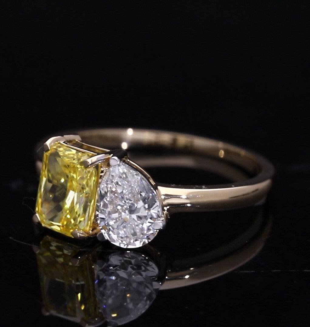 Yellow Radiant and Pear Cut Lab-Grown Diamond Two-Stone Ring