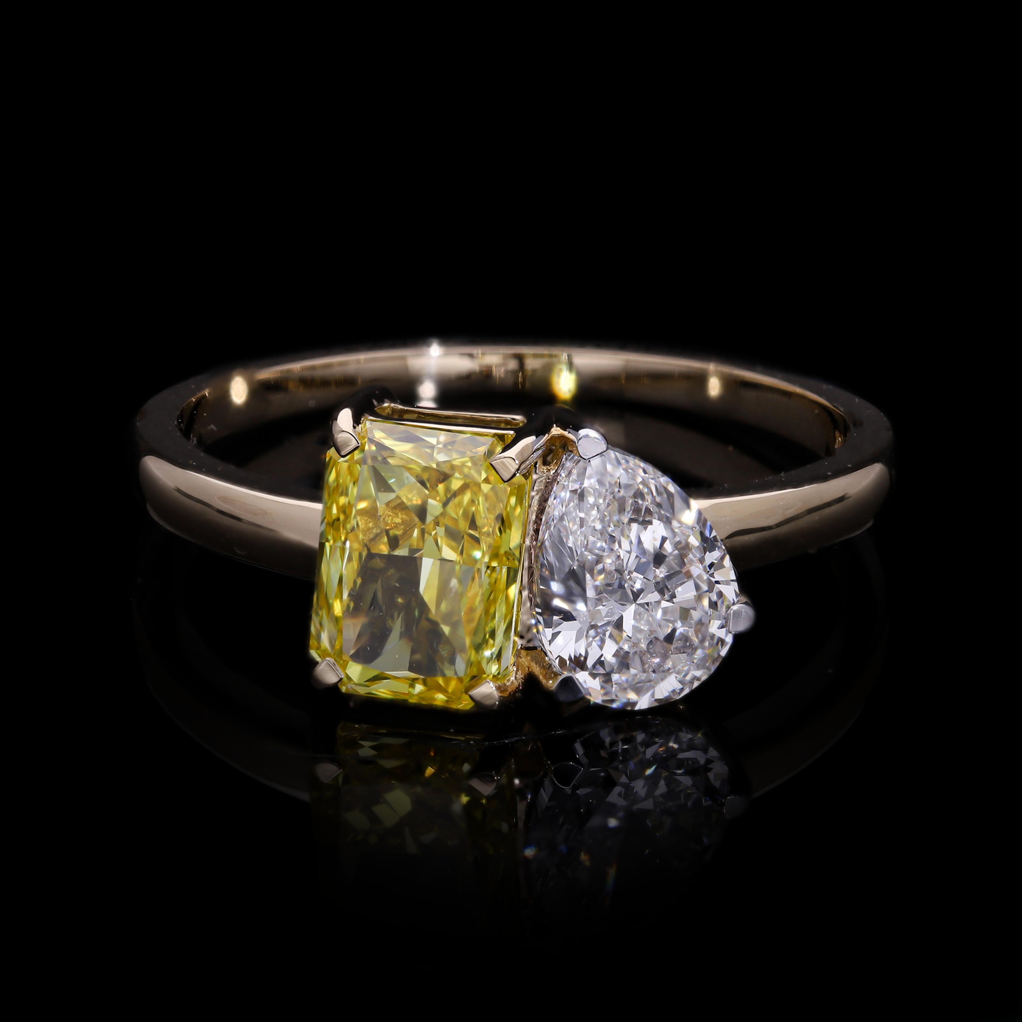Yellow Radiant and Pear Cut Lab-Grown Diamond Two-Stone Ring