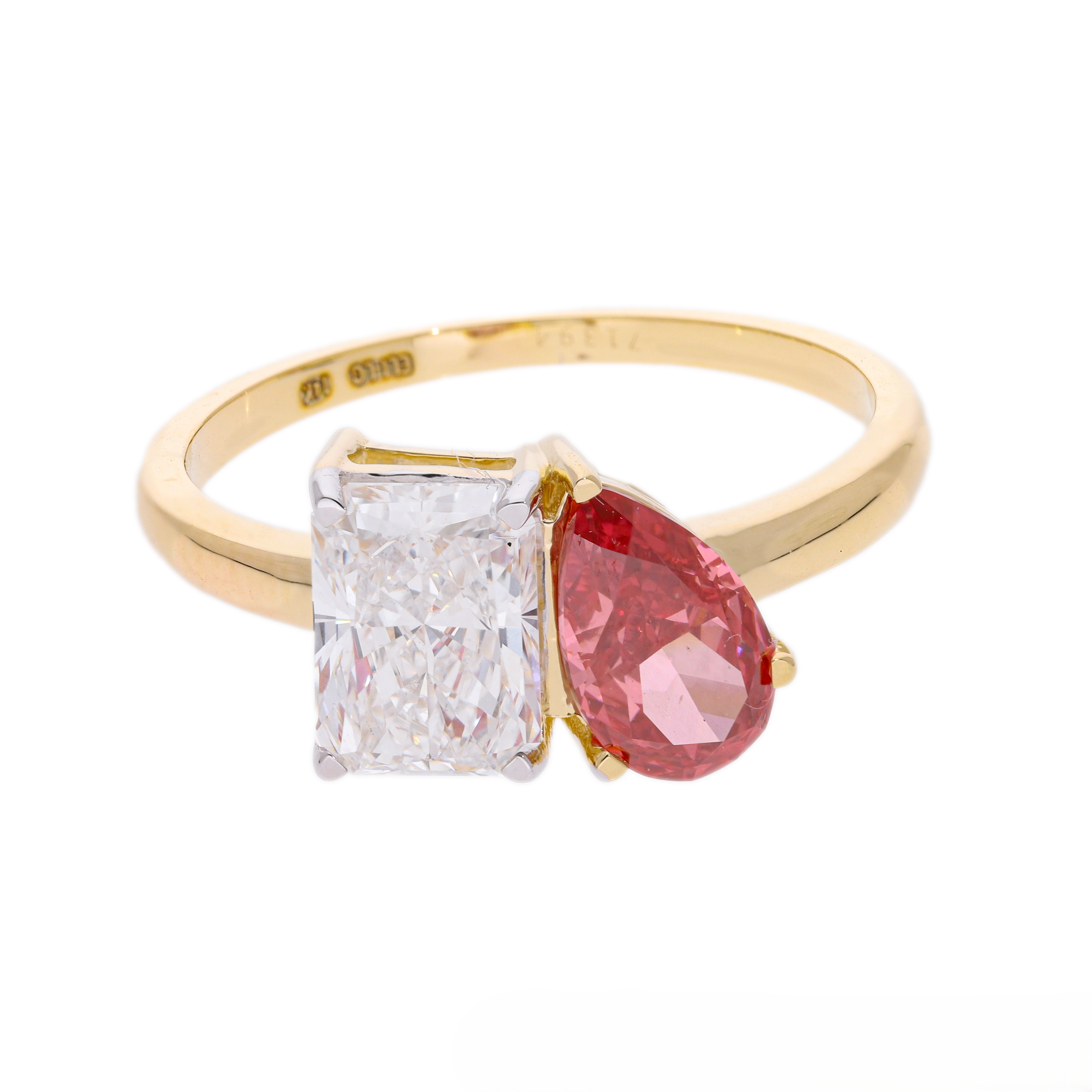 Pink Pear and Radiant Cut Lab-Grown Diamond Two-Stone Ring