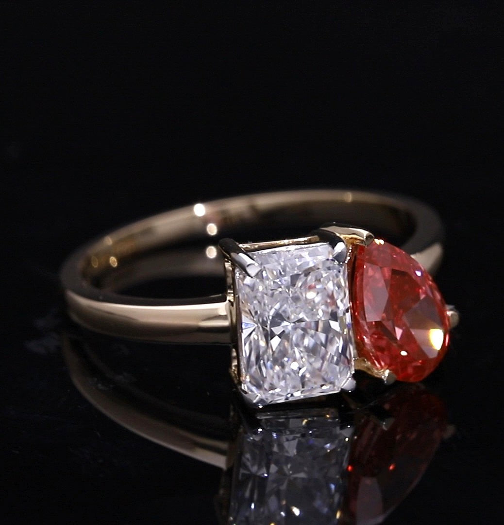 Pink Pear and Radiant Cut Lab-Grown Diamond Two-Stone Ring