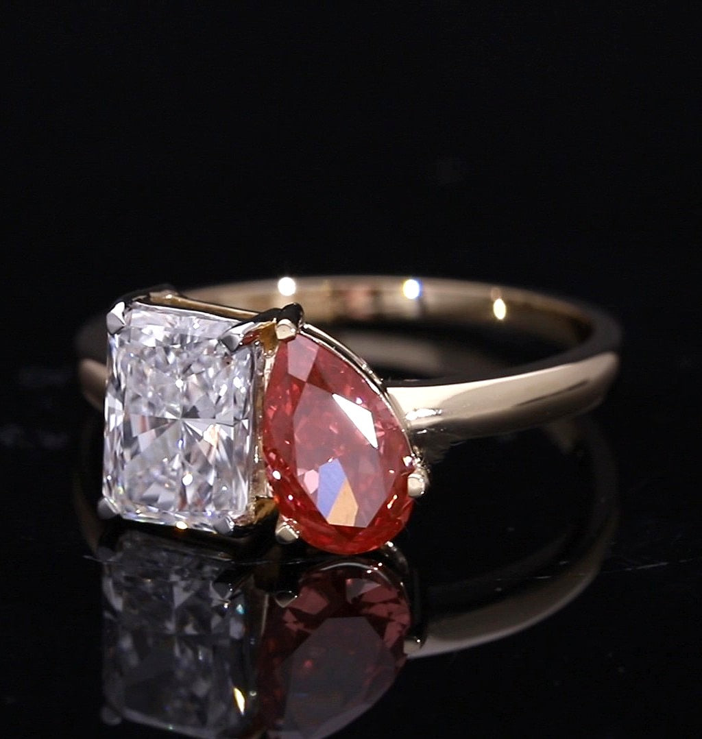 Pink Pear and Radiant Cut Lab-Grown Diamond Two-Stone Ring