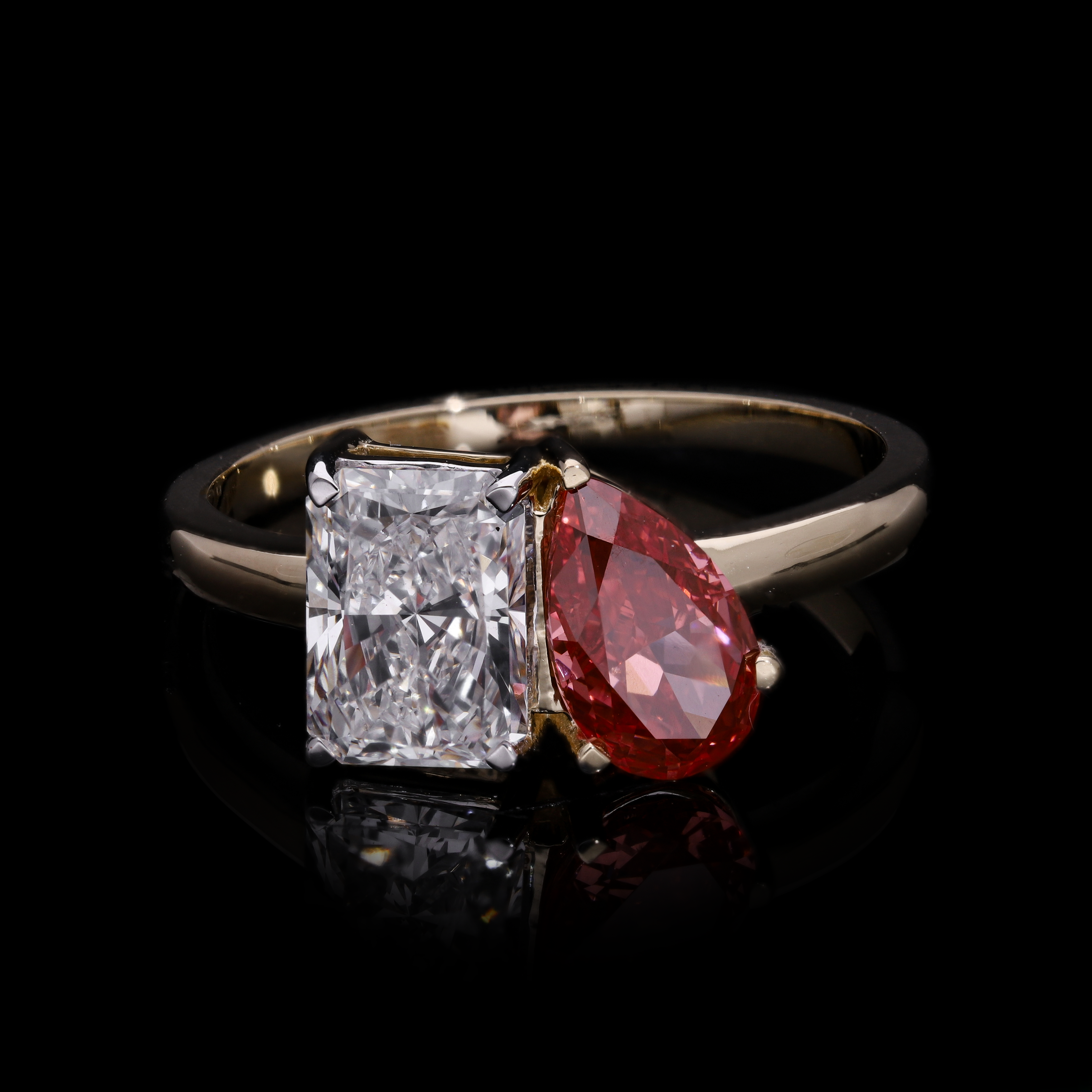 Pink Pear and Radiant Cut Lab-Grown Diamond Two-Stone Ring