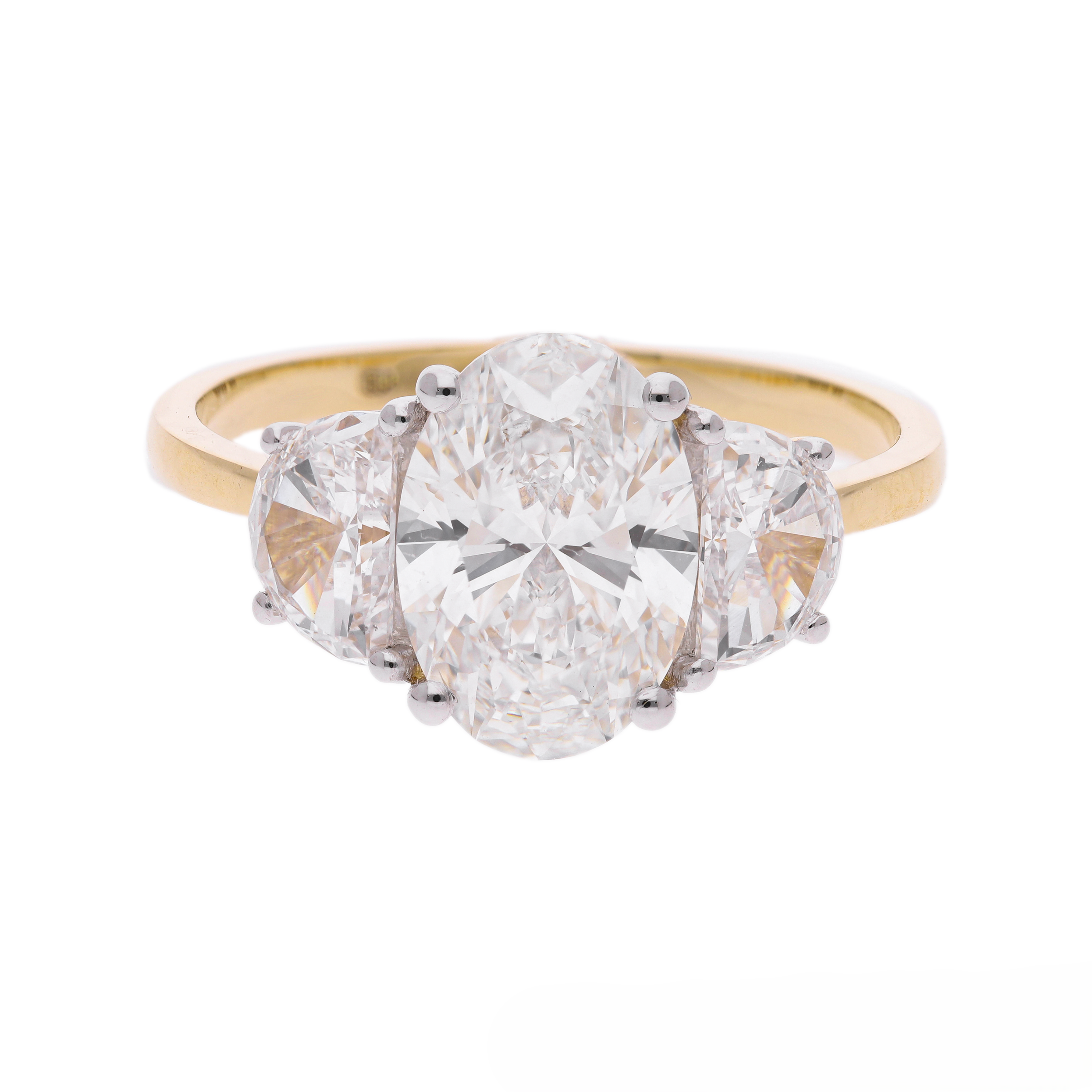Oval and Half-Moon Cut Lab-Grown Diamond Three-Stone Engagement Ring