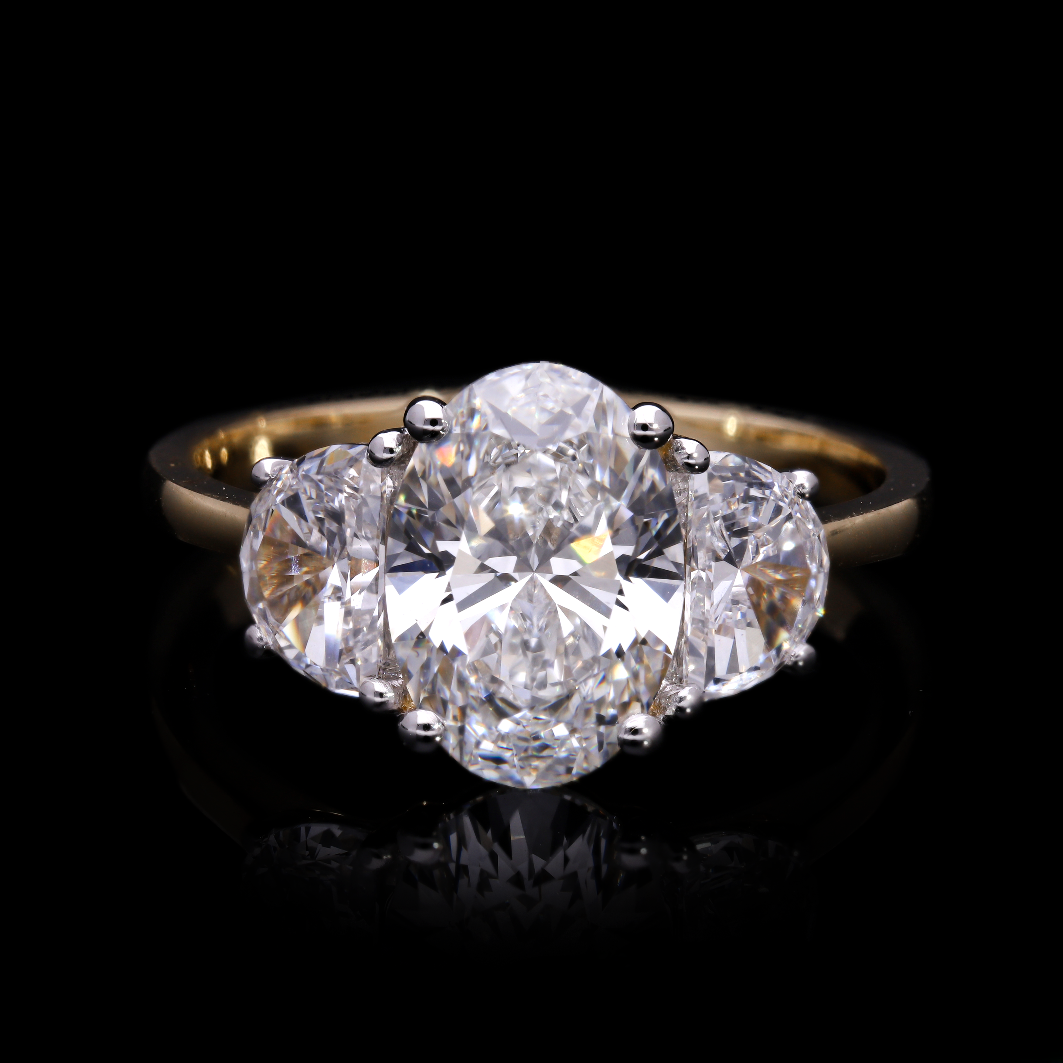 Oval and Half-Moon Cut Lab-Grown Diamond Three-Stone Engagement Ring