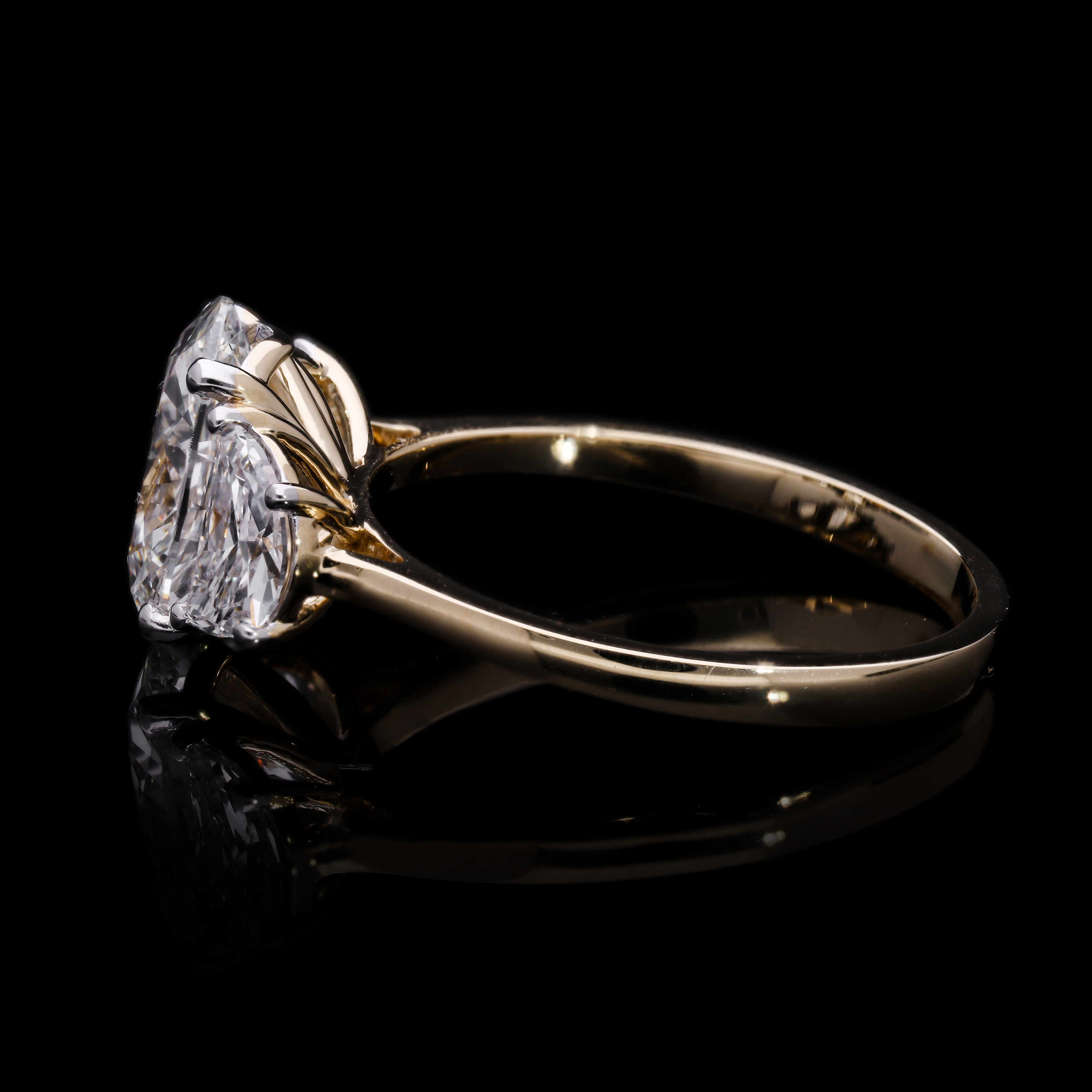Oval and Half-Moon Cut Lab-Grown Diamond Three-Stone Engagement Ring