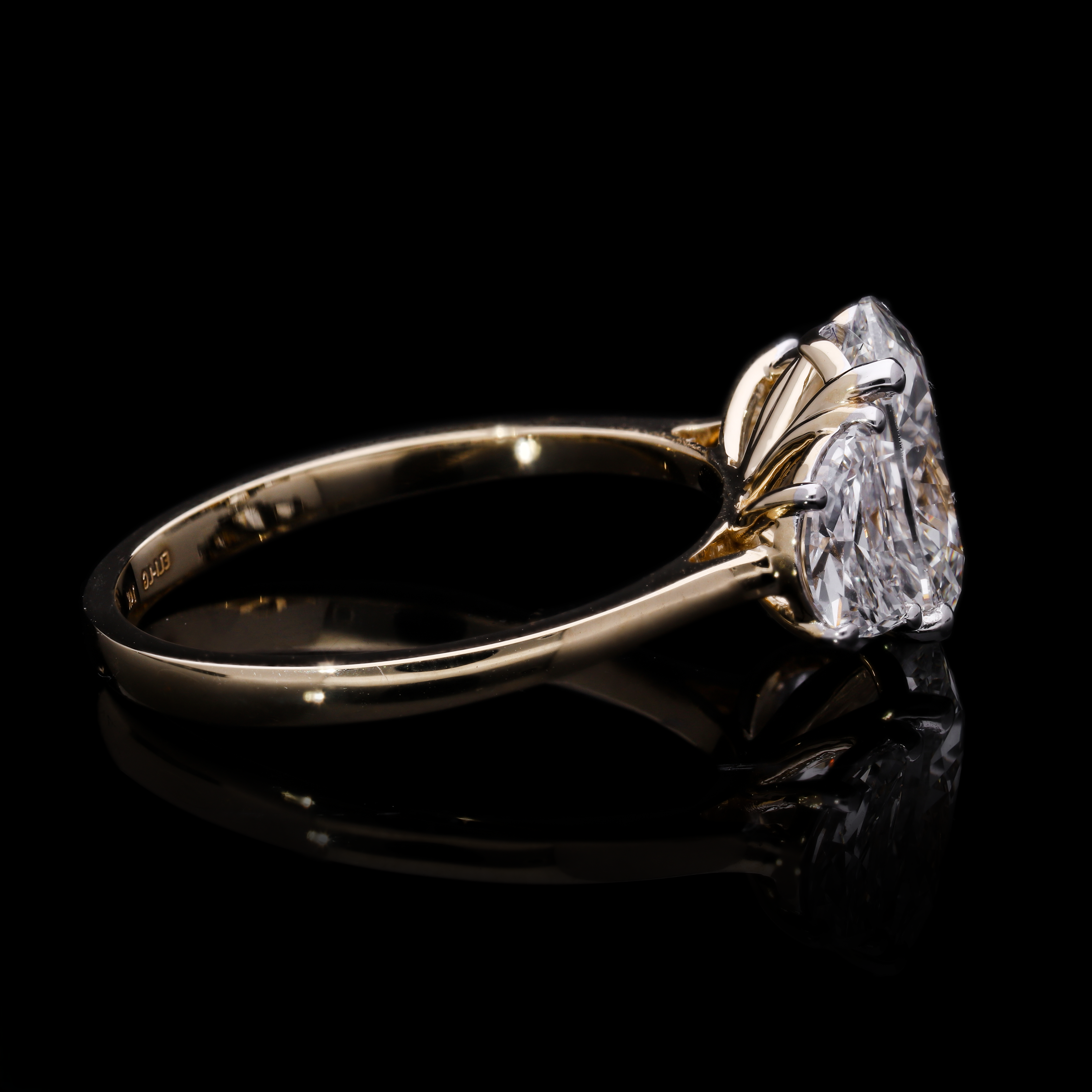 Oval and Half-Moon Cut Lab-Grown Diamond Three-Stone Engagement Ring