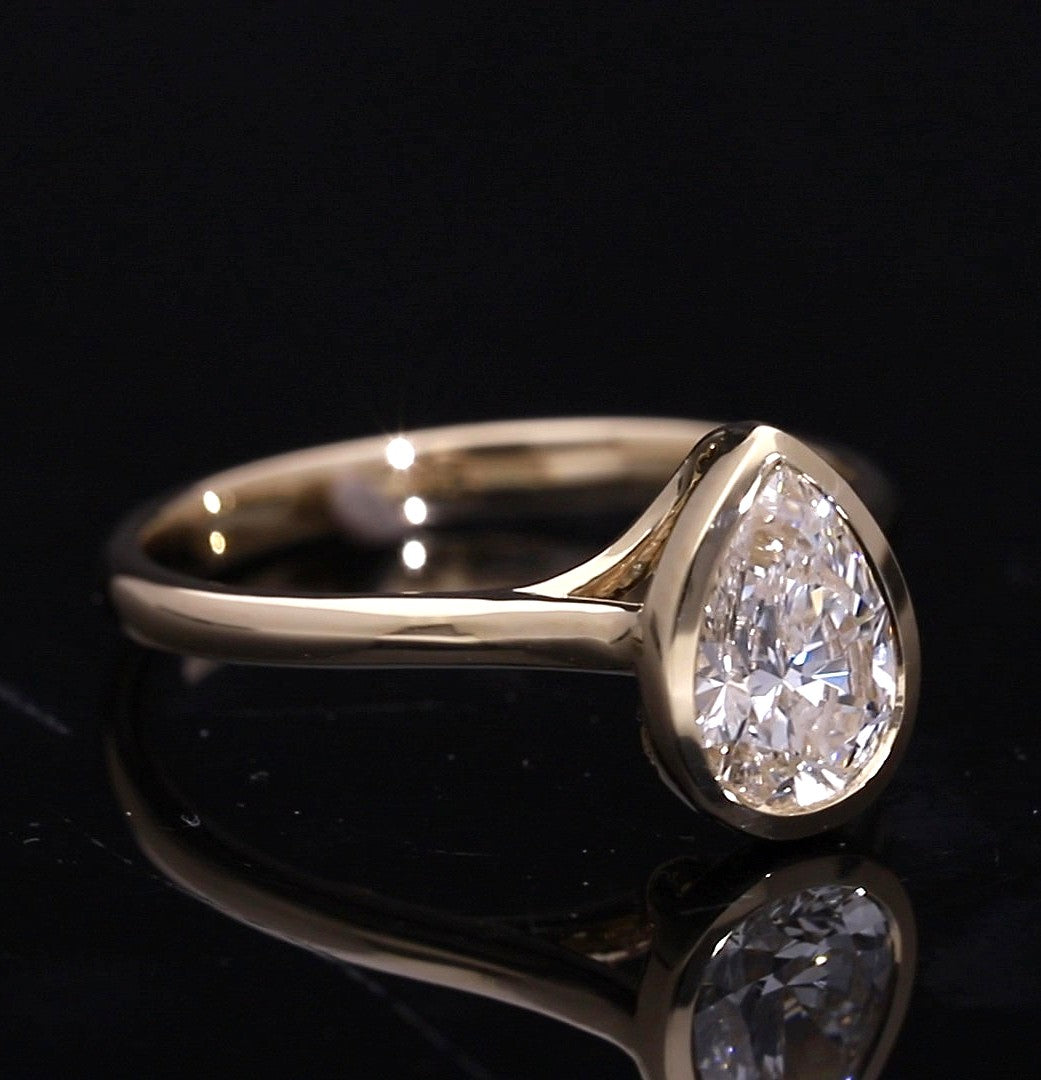Pear Cut Lab-Grown Diamond Solitaire Ring with Full Bezel Setting