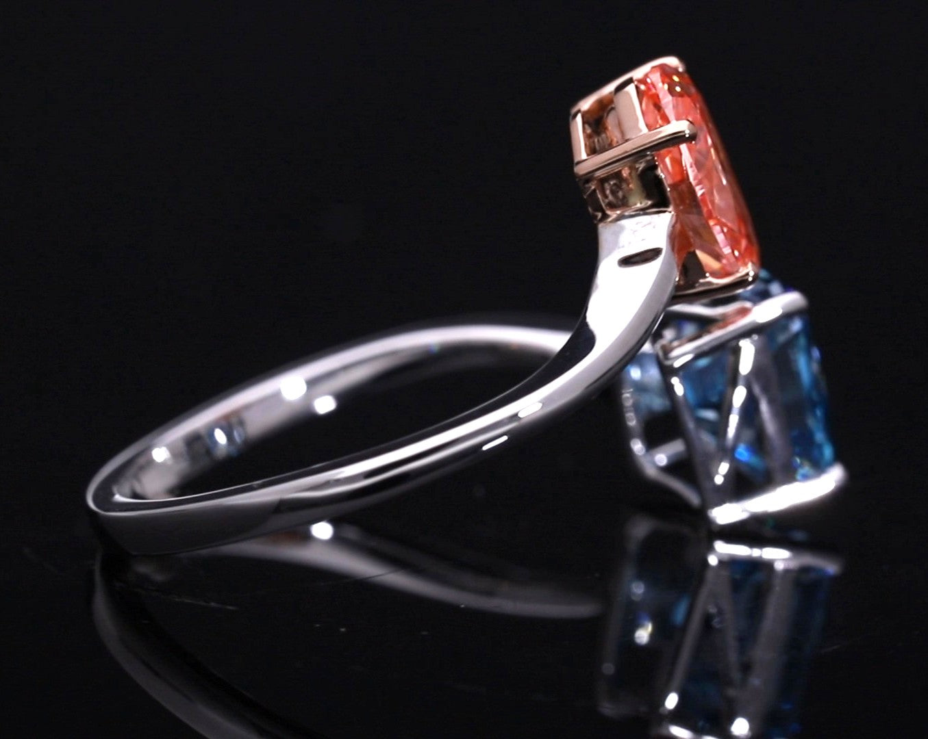 Red Oval and Blue Radiant Cut Lab-Grown Diamond Two-Stone Ring