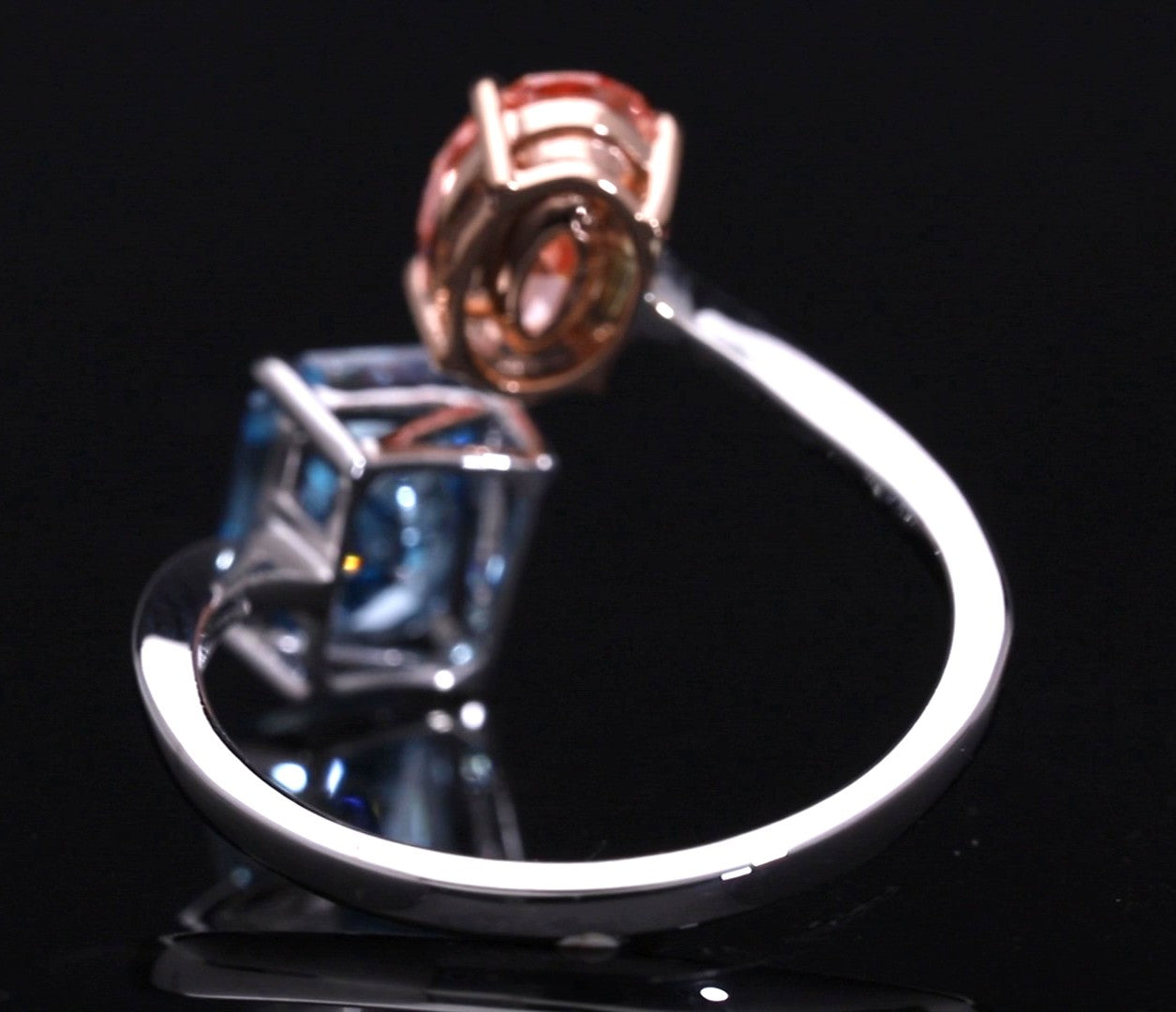 Red Oval and Blue Radiant Cut Lab-Grown Diamond Two-Stone Ring