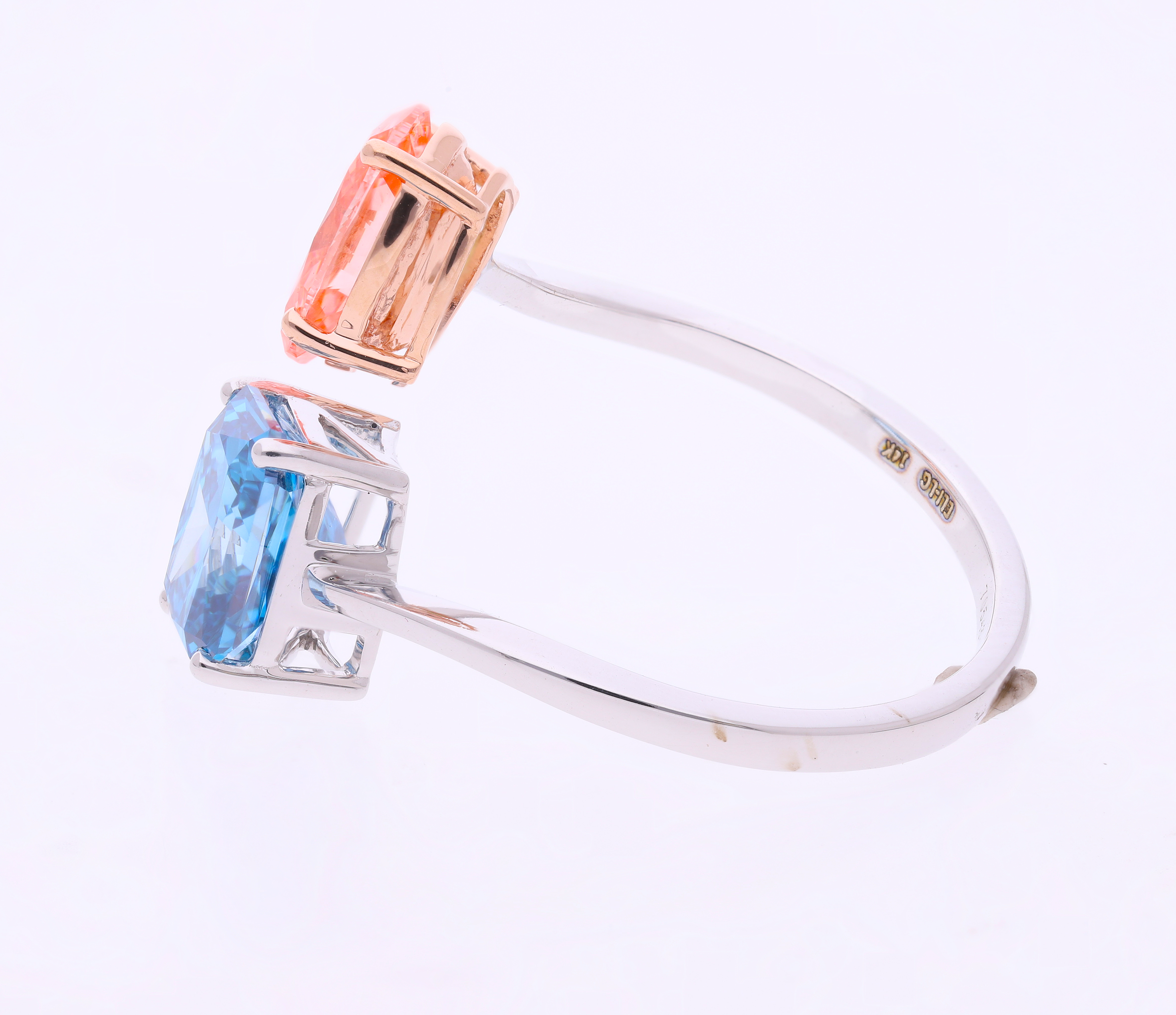 Red Oval and Blue Radiant Cut Lab-Grown Diamond Two-Stone Ring