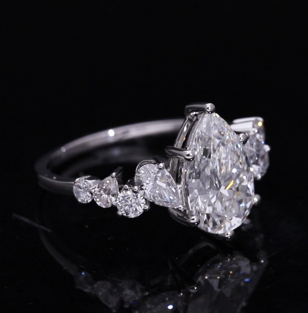 Pear Cut Lab-Grown Diamond Multi-Stone Engagement Ring
